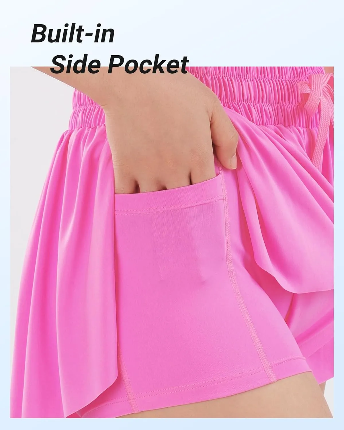 Girls Butterfly Shorts Flowy Shorts with Pocket 2-in-1 Dance Athletic Shorts for Girl 7-14 Years