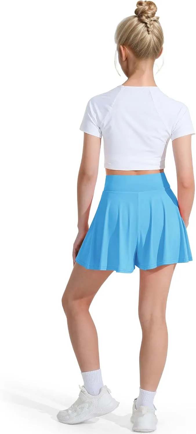 Girls Flowy Shorts Butterfly Shorts with Liner 2-in-1 Athletic Tennis Running Gym Shorts with Pockets for Kids