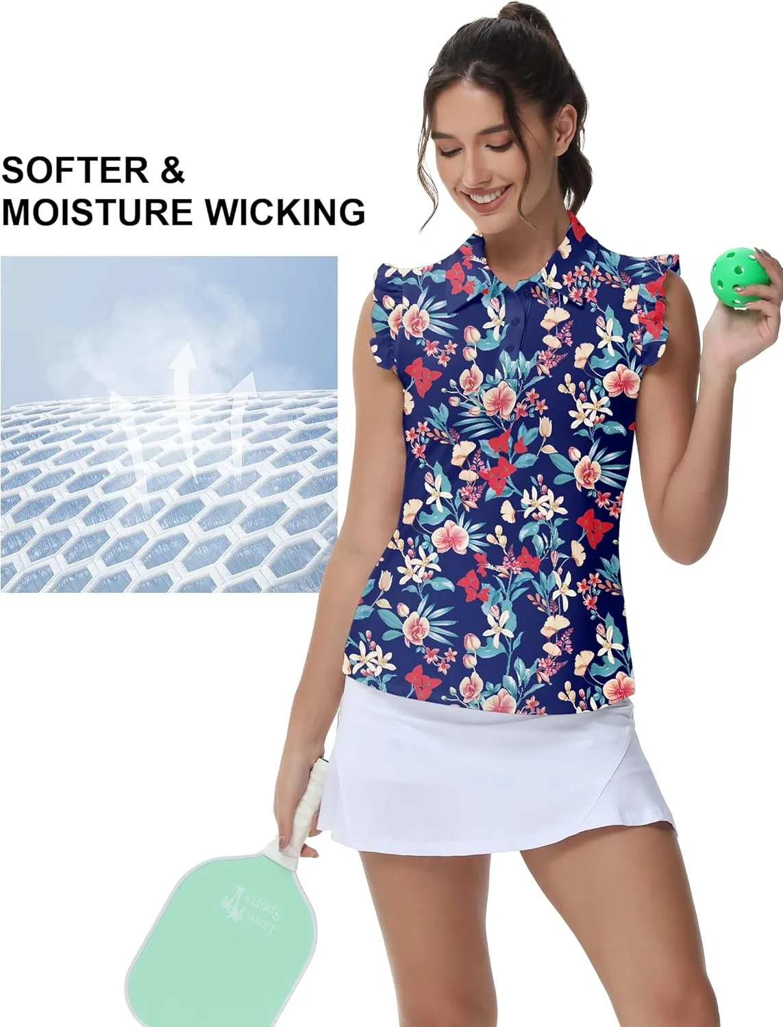 Gloryday Womens Sleeveless Golf Shirt Ruffle Sleeve Polo Shirts Moisture Wicking Golf Apparel Tennis Shirts Golf Tank Tops