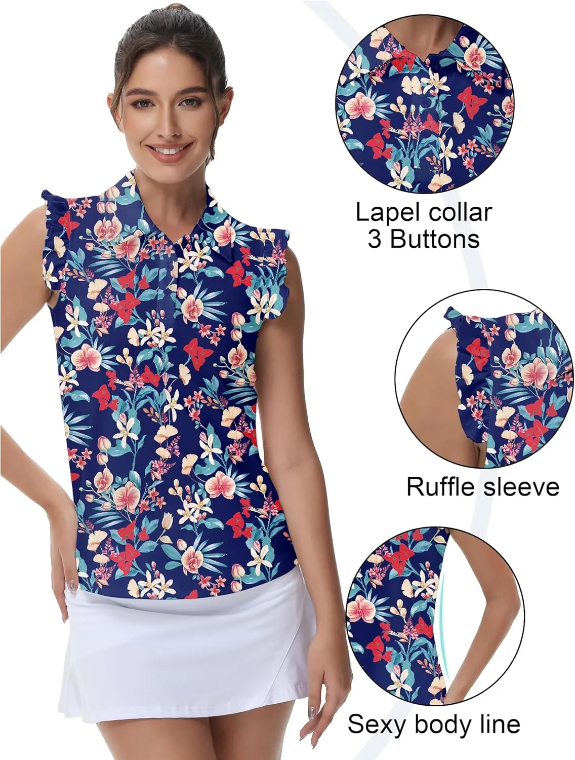 Gloryday Womens Sleeveless Golf Shirt Ruffle Sleeve Polo Shirts Moisture Wicking Golf Apparel Tennis Shirts Golf Tank Tops