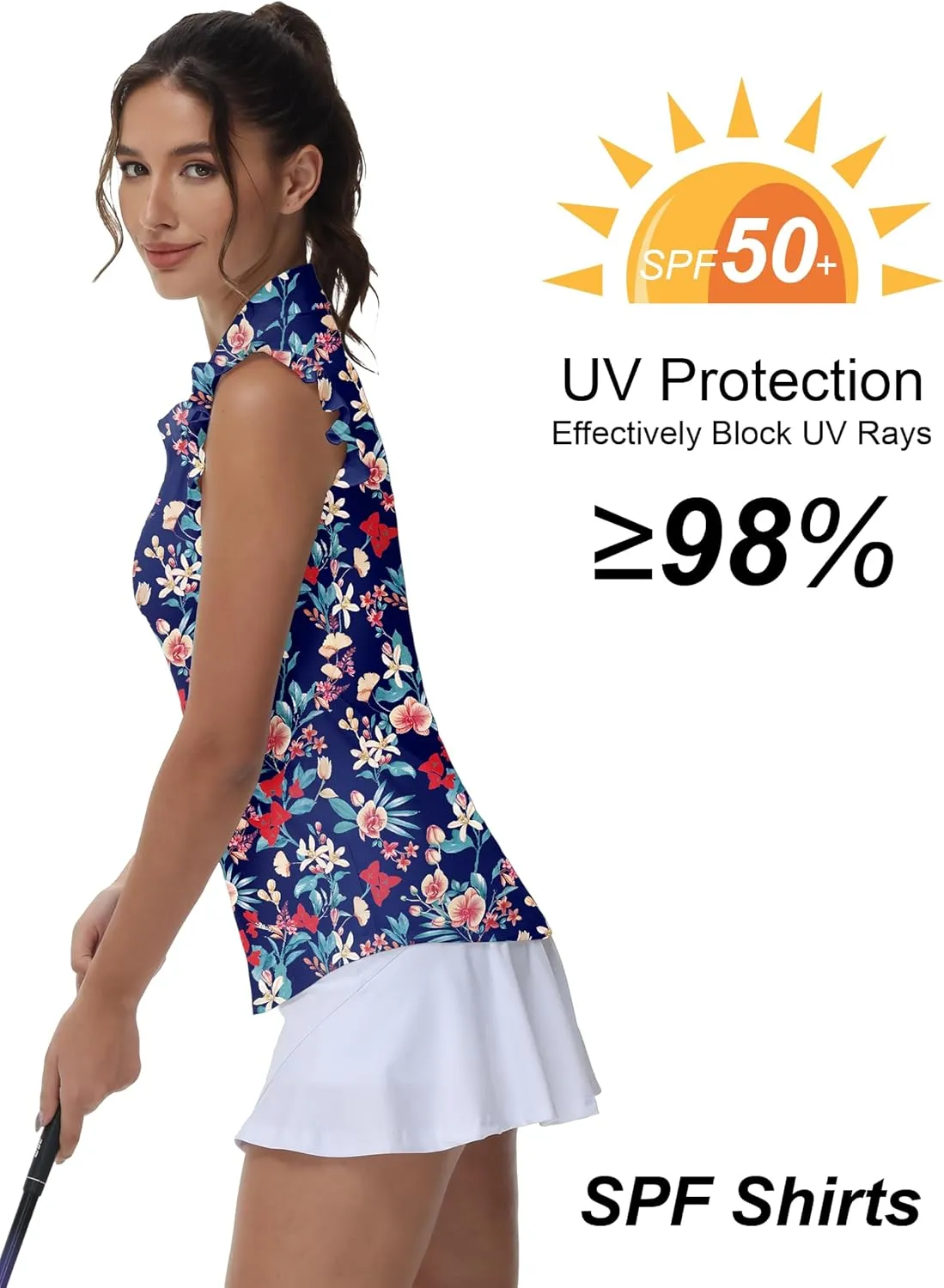 Gloryday Womens Sleeveless Golf Shirt Ruffle Sleeve Polo Shirts Moisture Wicking Golf Apparel Tennis Shirts Golf Tank Tops