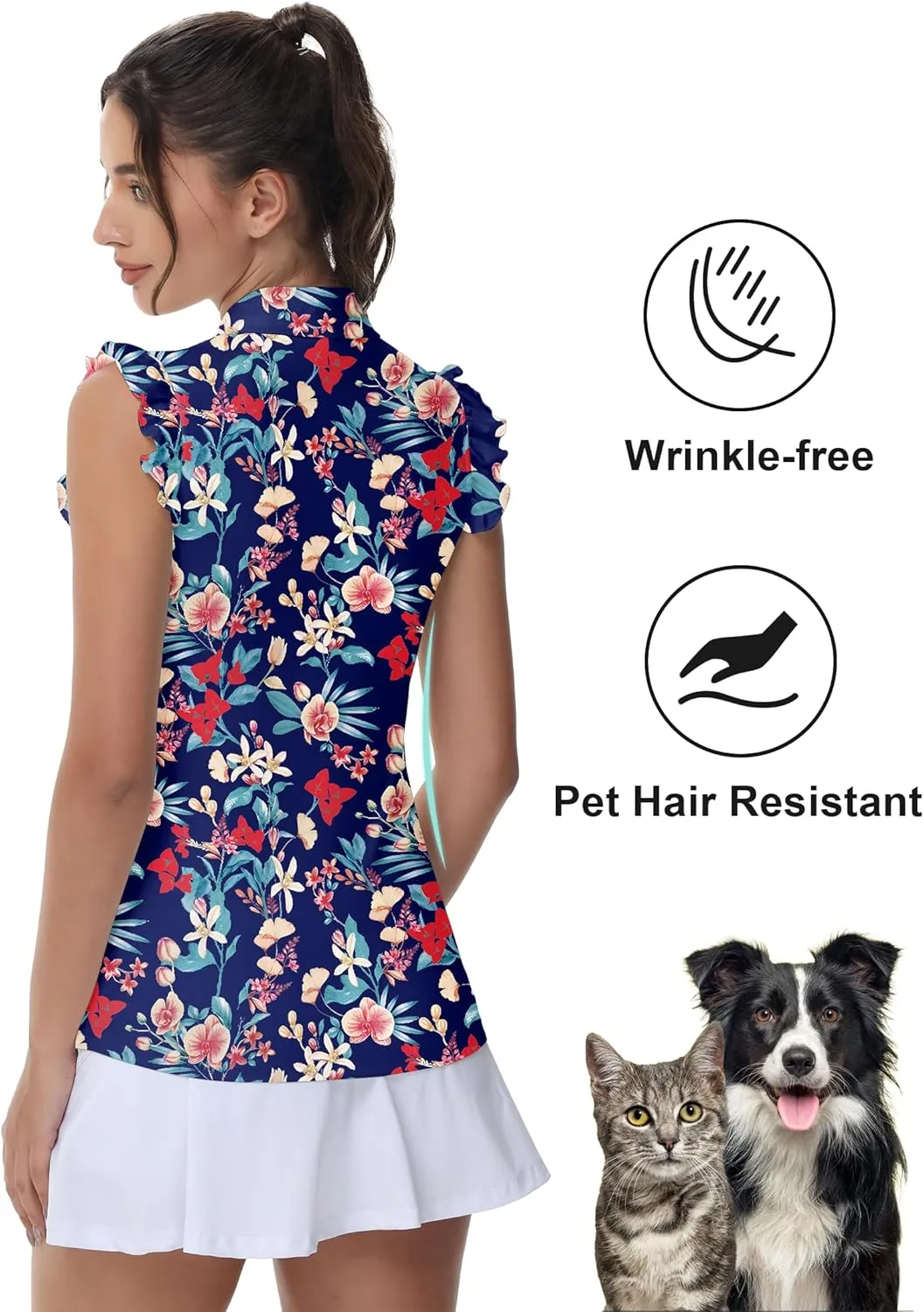 Gloryday Womens Sleeveless Golf Shirt Ruffle Sleeve Polo Shirts Moisture Wicking Golf Apparel Tennis Shirts Golf Tank Tops