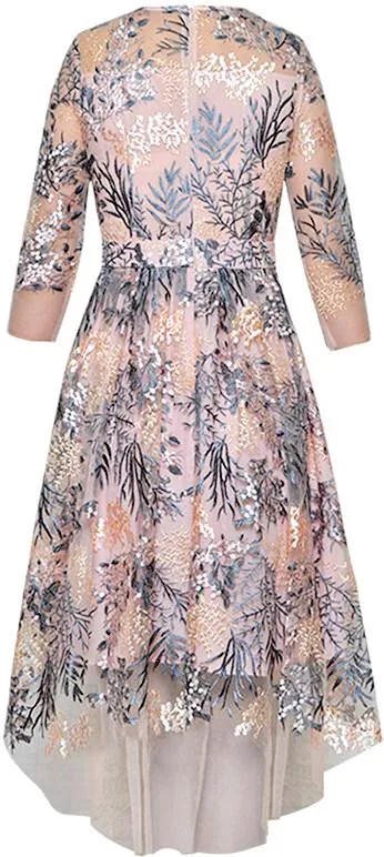 Hi-Low Floral-Embroidered Tulle Dress