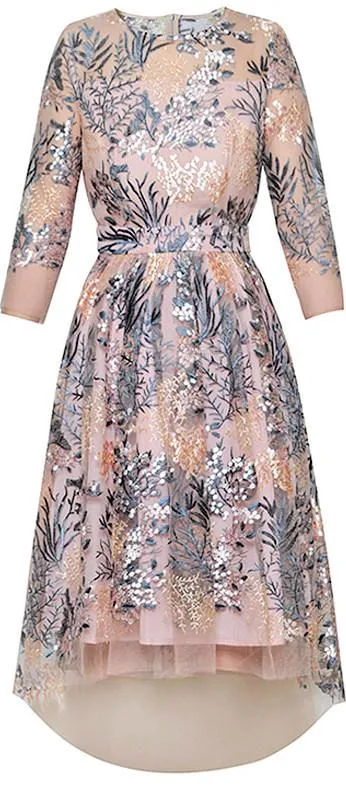 Hi-Low Floral-Embroidered Tulle Dress