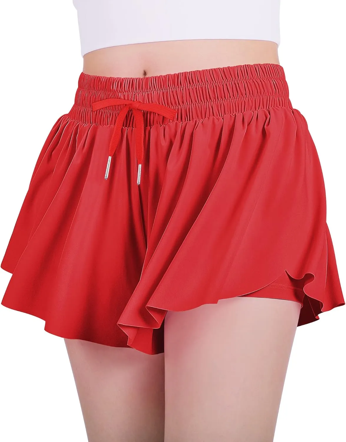 JOCMIC Girls Flowy Shorts, 2 in 1 Preppy Butterfly Shorts with Spandex Liner for Cheer Athletic Gym Teens Casual Clothes