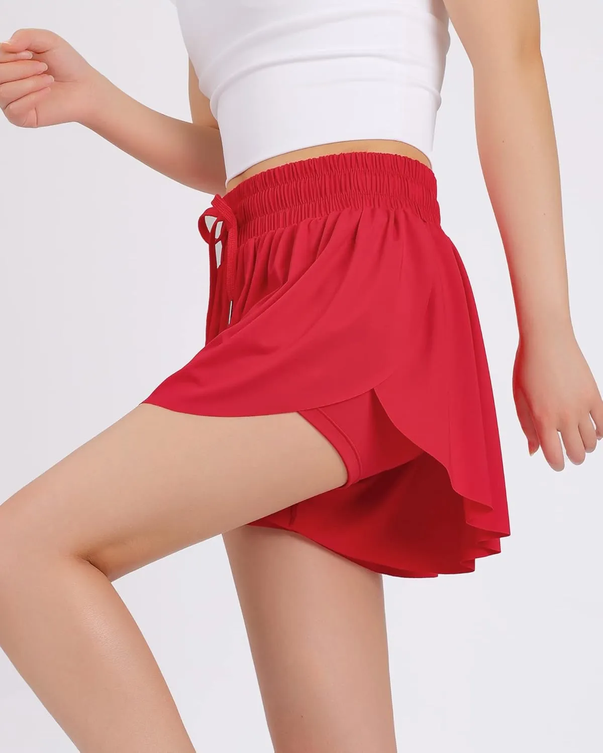 JOCMIC Girls Flowy Shorts, 2 in 1 Preppy Butterfly Shorts with Spandex Liner for Cheer Athletic Gym Teens Casual Clothes
