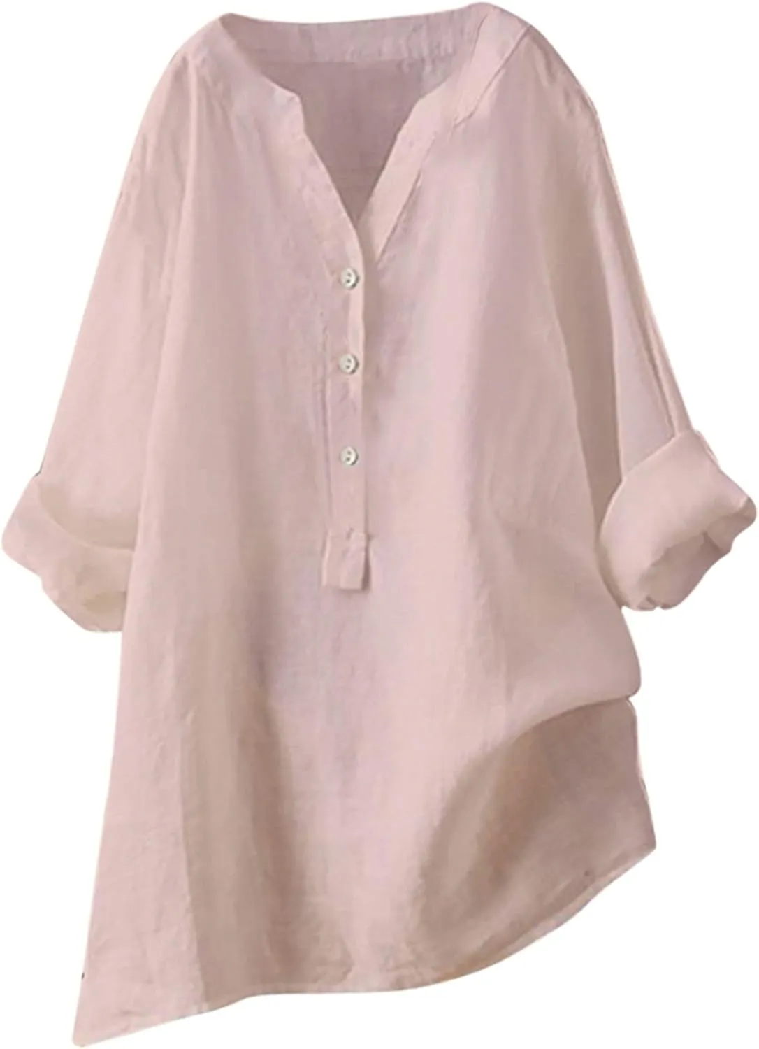 Linen Button Down Shirt Women Cap Sleeve Bell Sleeve Round Collar Work Office Shirt Blouse