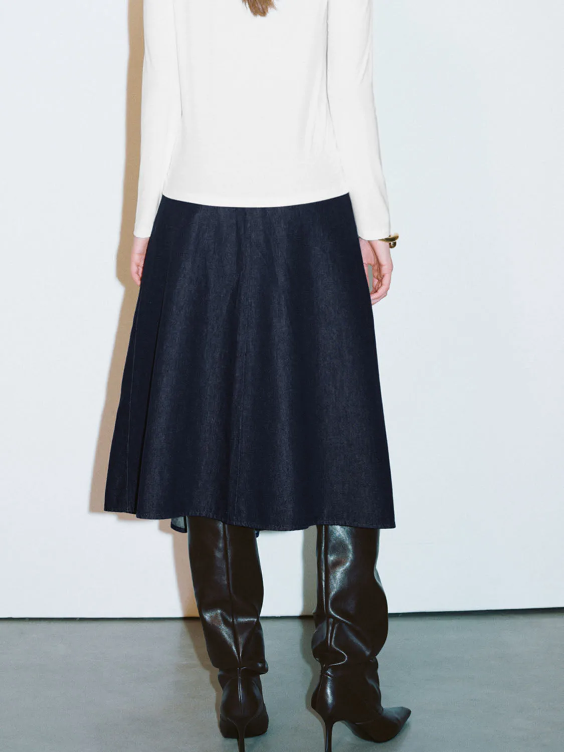 Maxi Denim Pleated Skirts