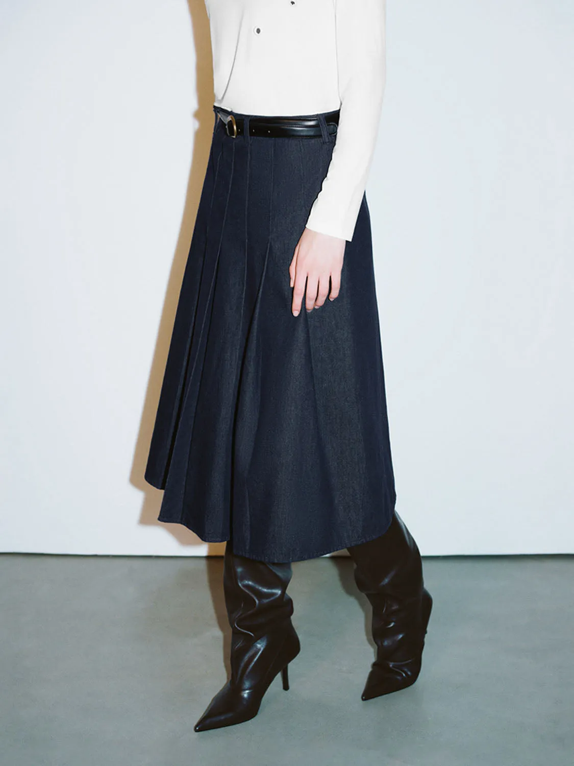 Maxi Denim Pleated Skirts