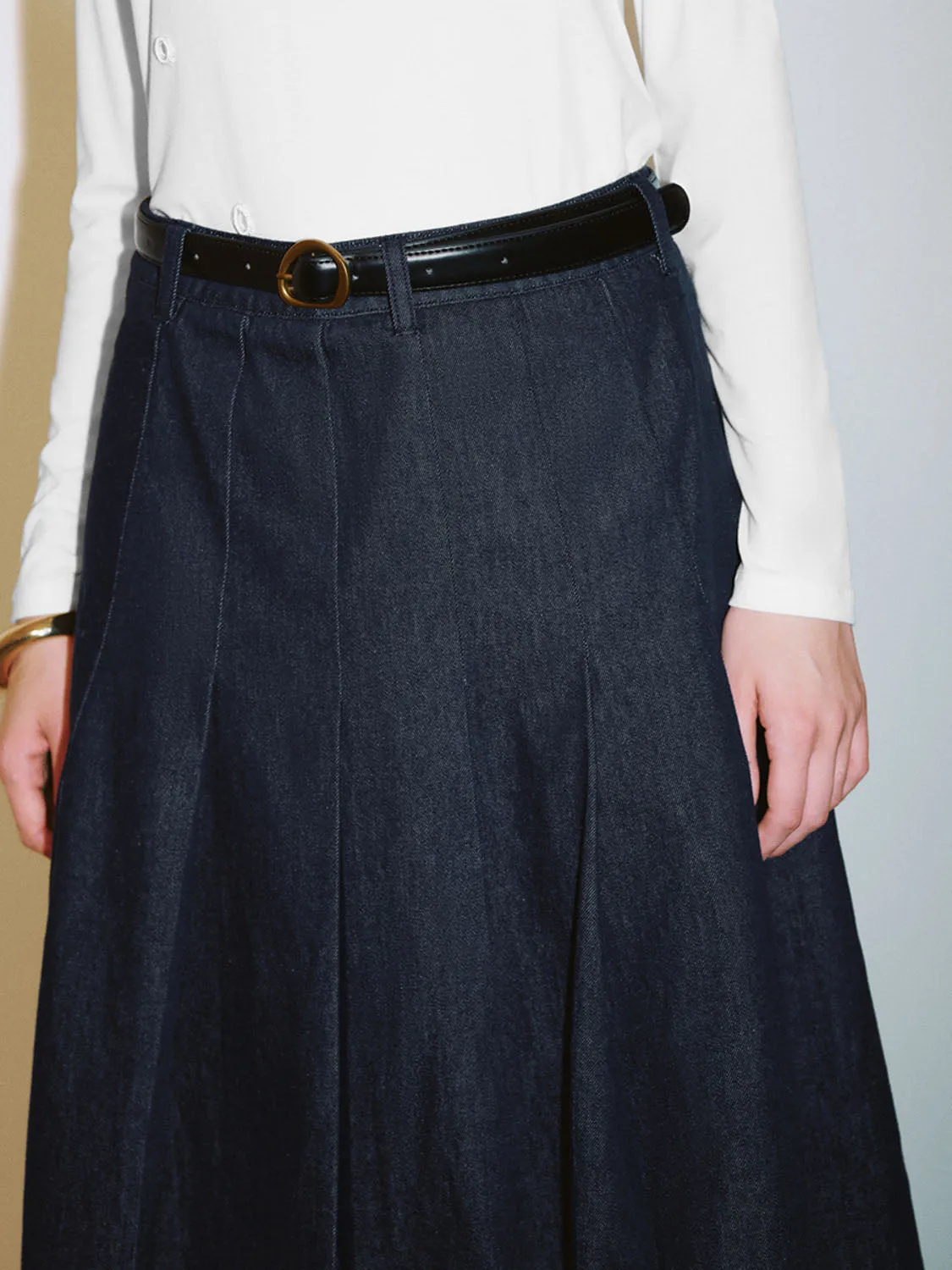 Maxi Denim Pleated Skirts