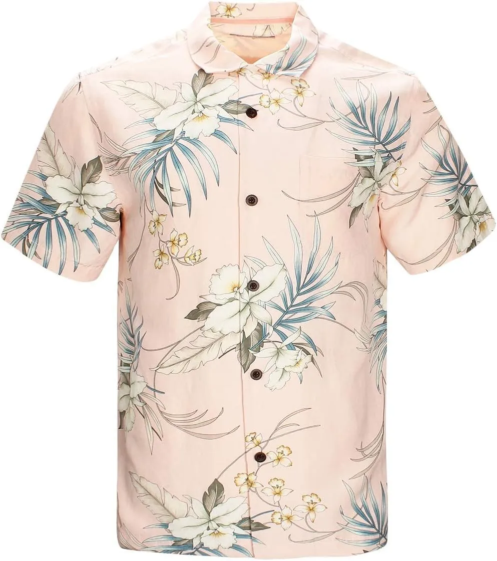 Men's Hawaiian Floral Shirts Silk and Linen Button Down Casual Tropical Holiday Beach Shirts
