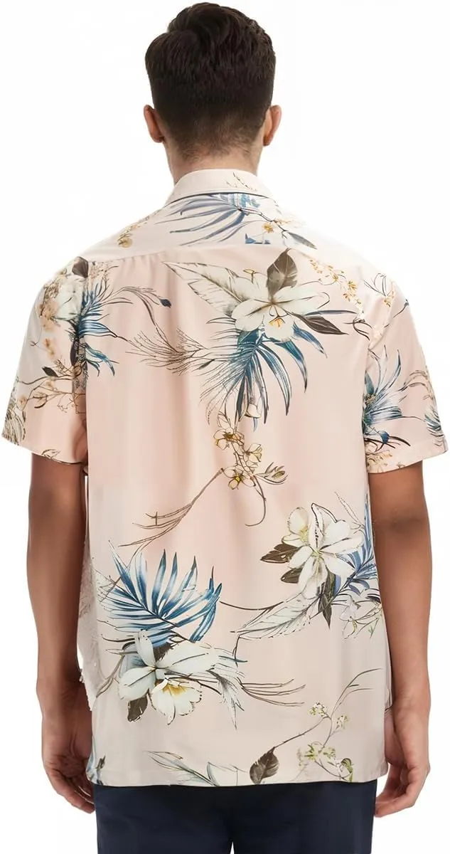Men's Hawaiian Floral Shirts Silk and Linen Button Down Casual Tropical Holiday Beach Shirts