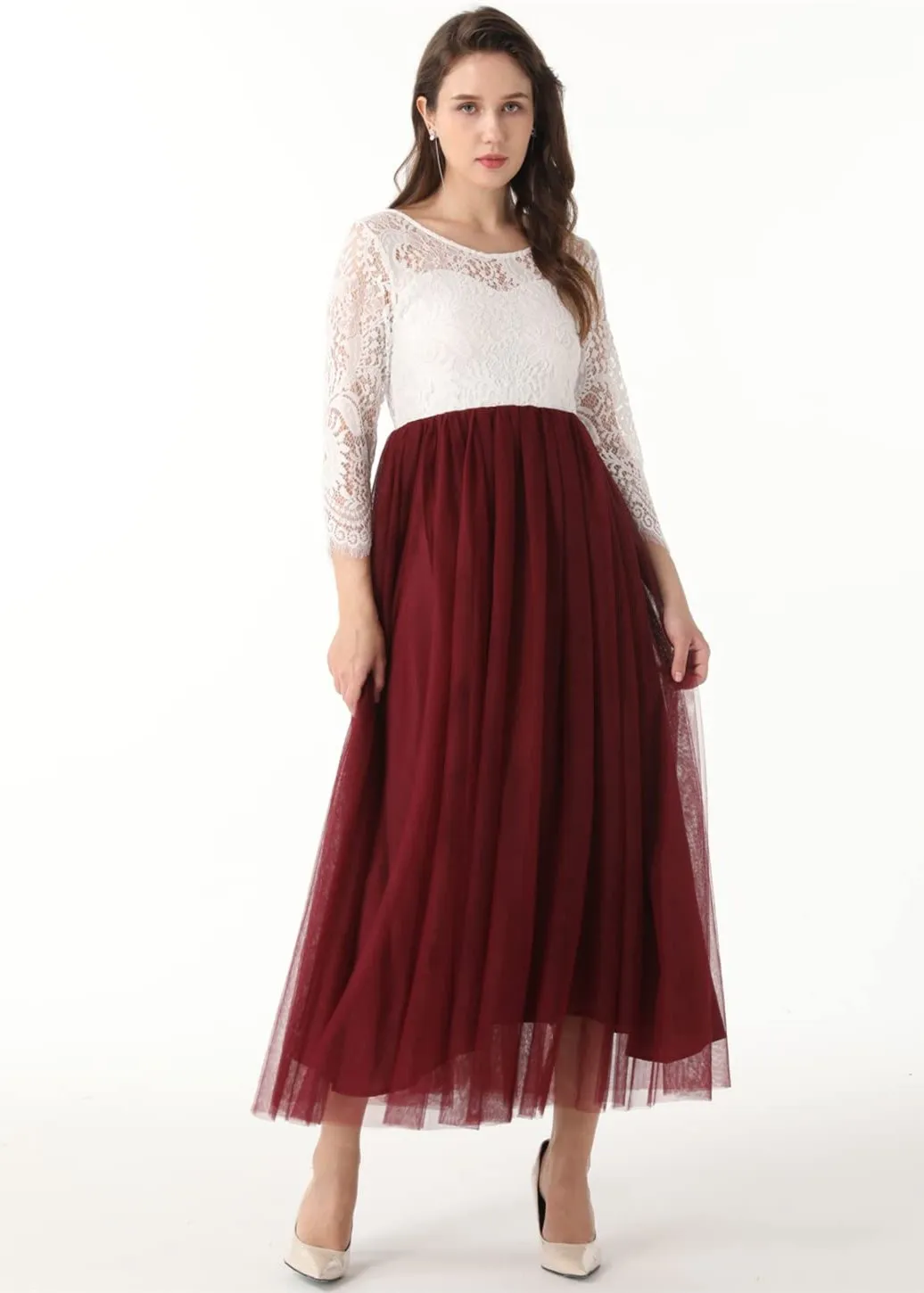 Peony Lace Dress for Women in Burgundy