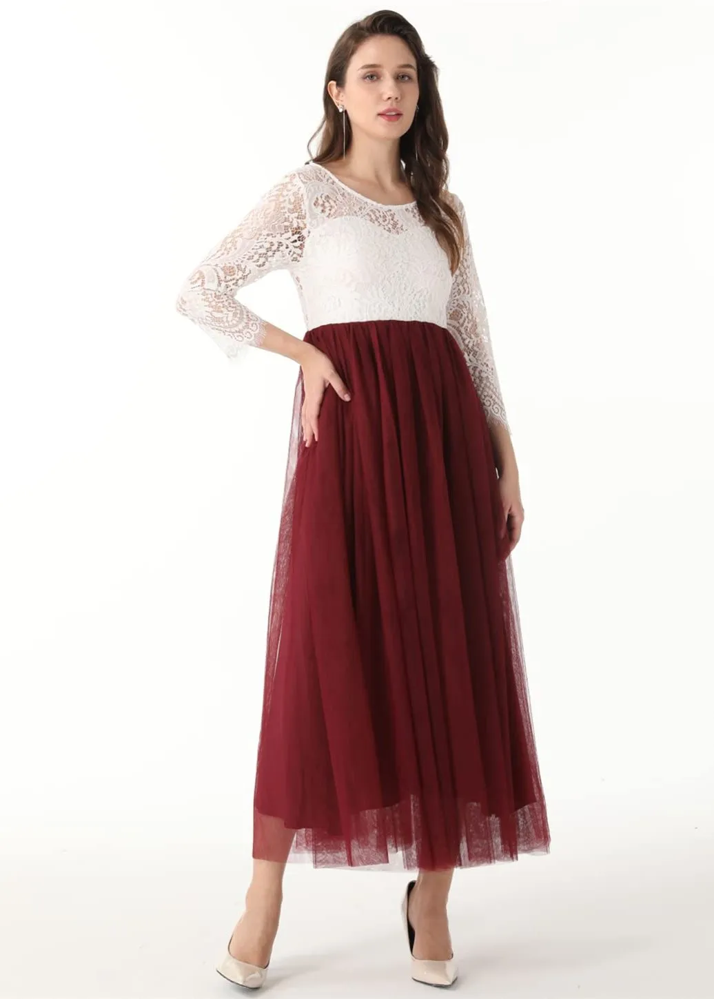 Peony Lace Dress for Women in Burgundy