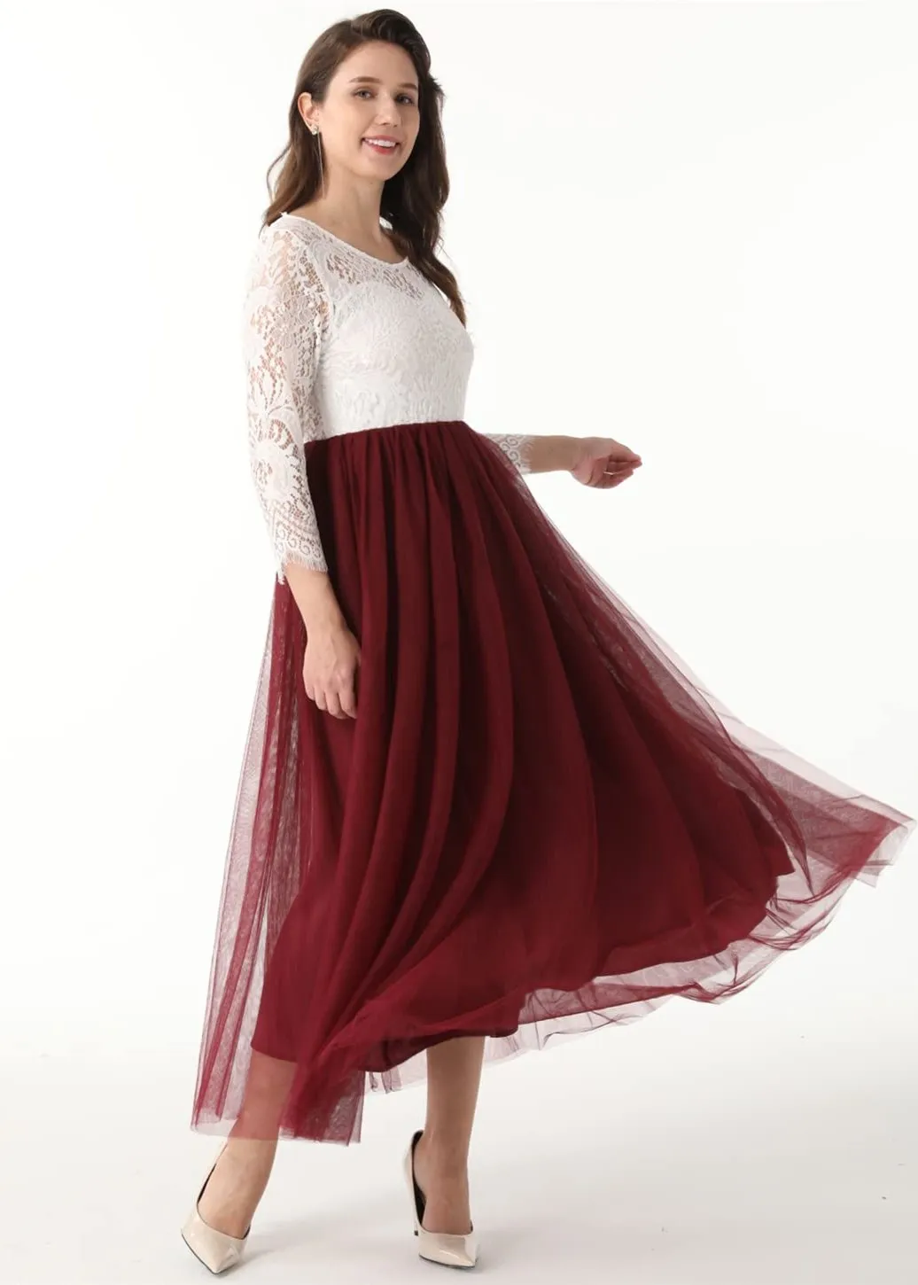Peony Lace Dress for Women in Burgundy