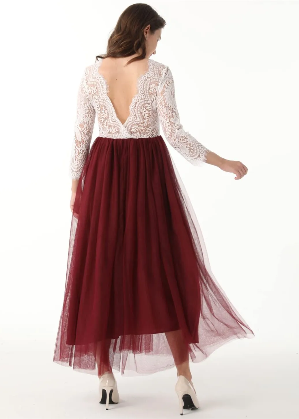 Peony Lace Dress for Women in Burgundy