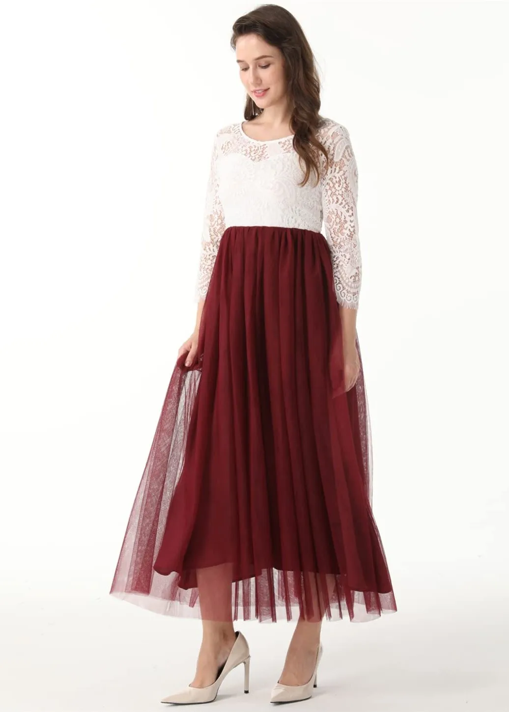 Peony Lace Dress for Women in Burgundy