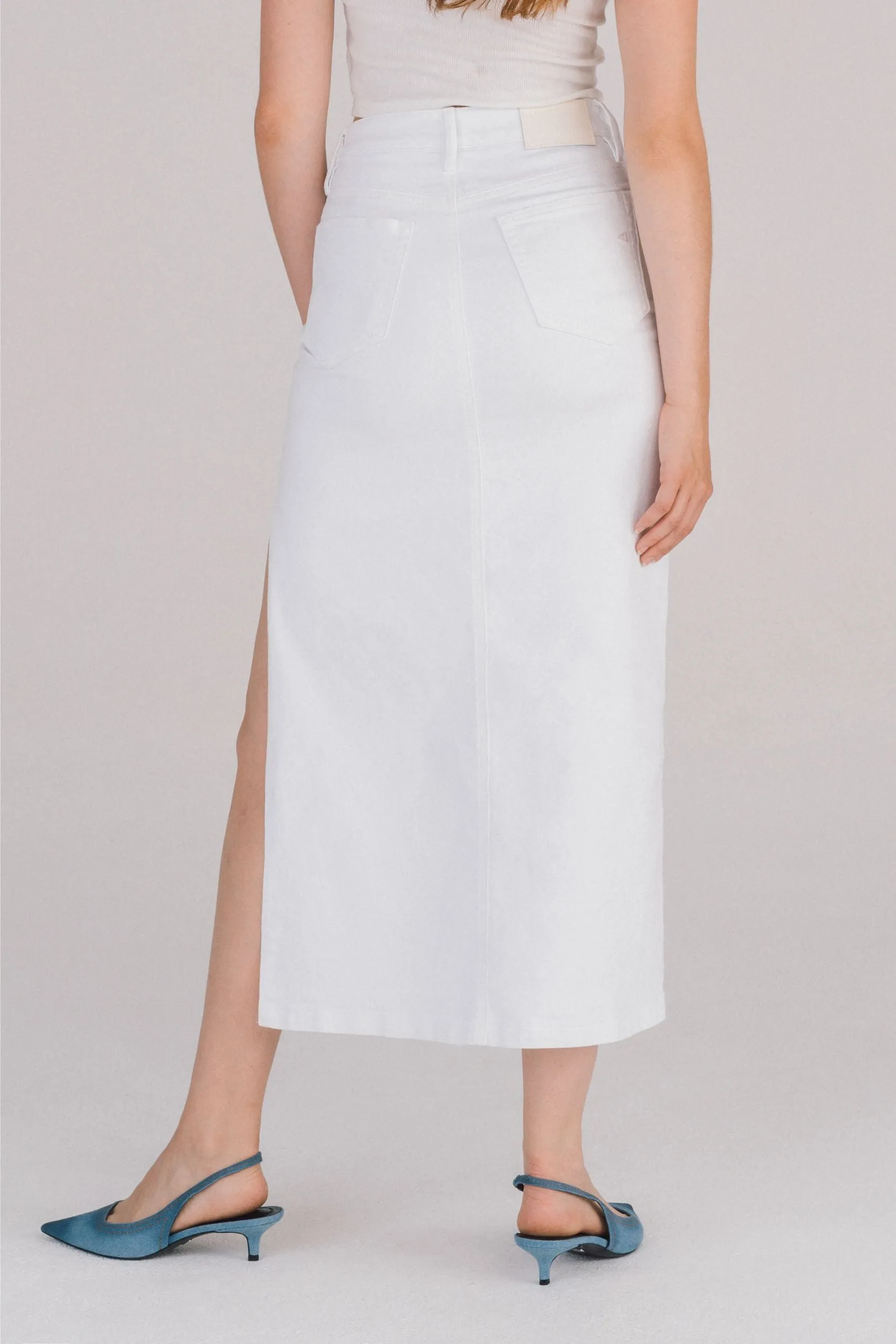 [Peyton] Side Slit White Denim Skirt