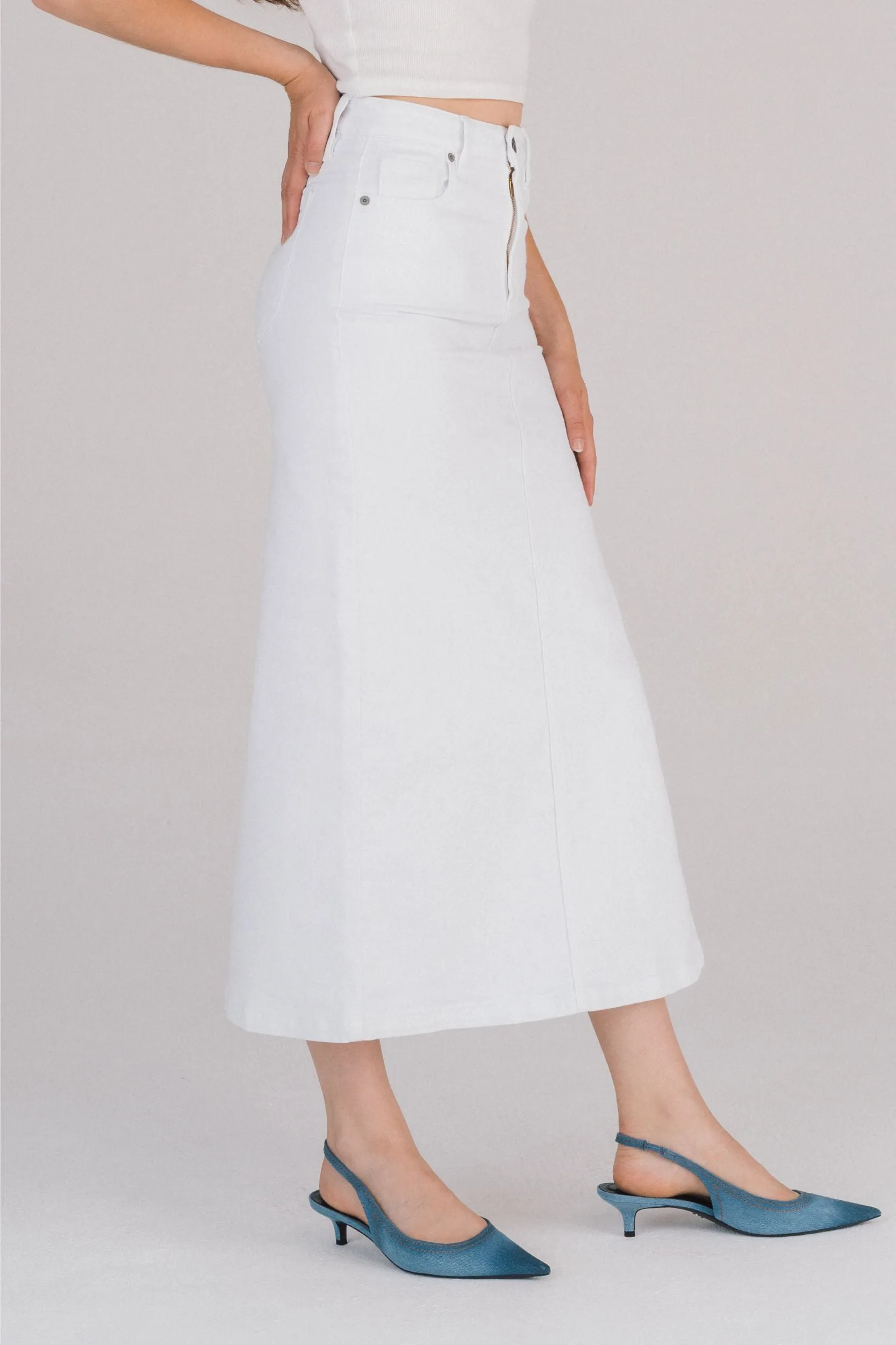 [Peyton] Side Slit White Denim Skirt