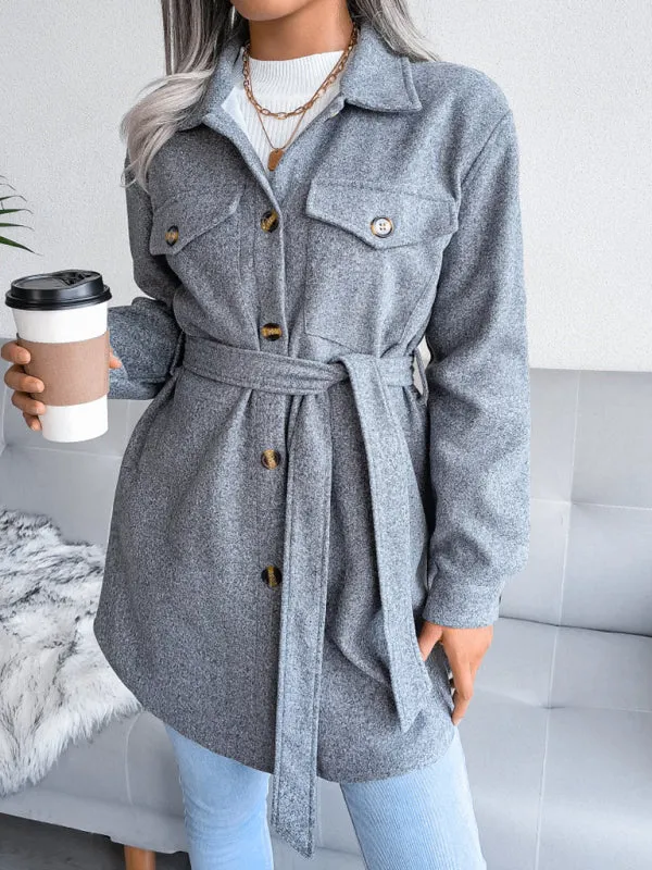 Plush Wool Overcoat - Long Belted Jacket