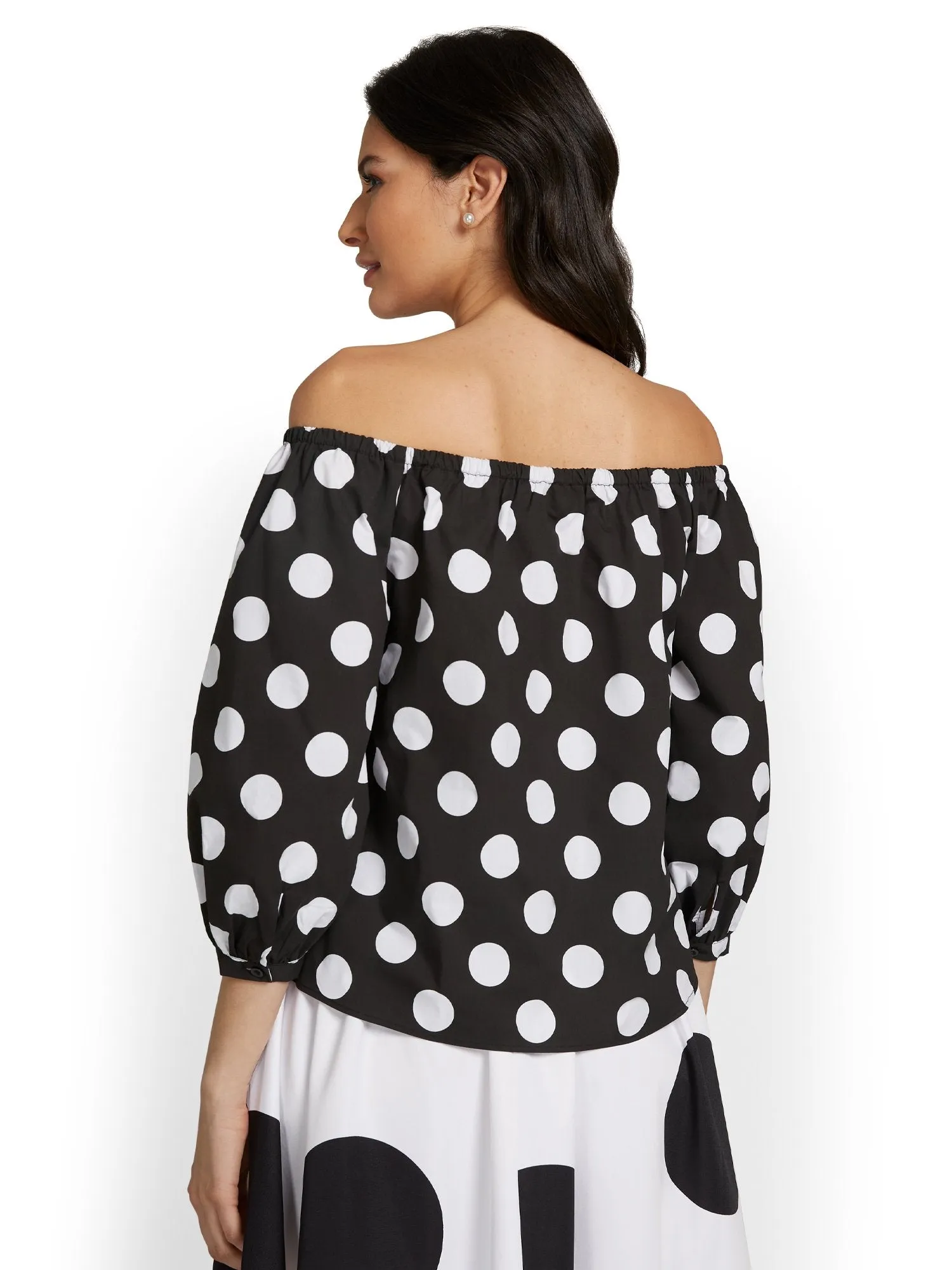 Polka-Dot Off-The-Shoulder Poplin Shirt