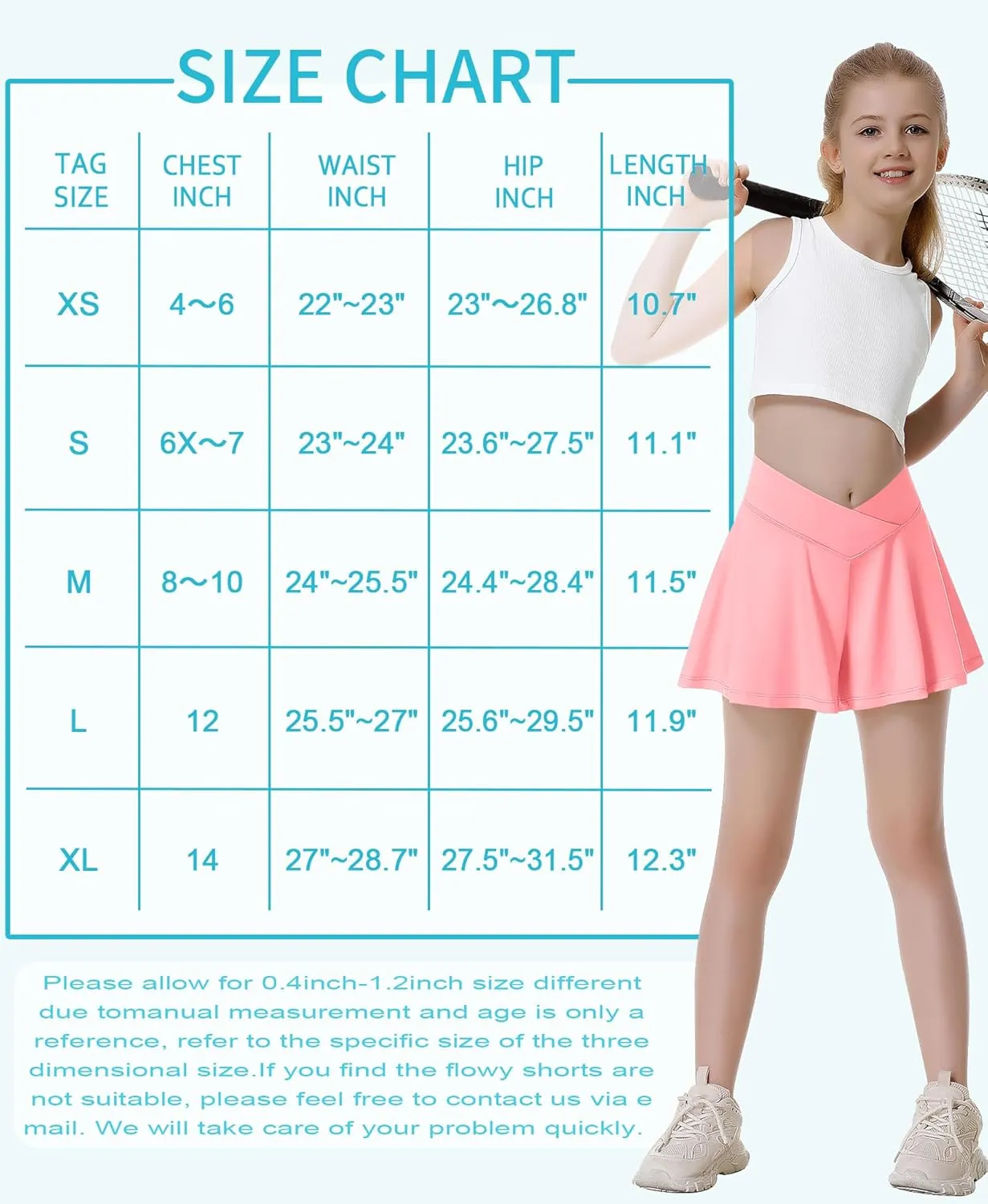 QooNoo Girls Athletic Shorts Flowy Running Shorts with Pockets V Crossover 2 in 1 Girls Tennis Shorts Butterfly Skorts