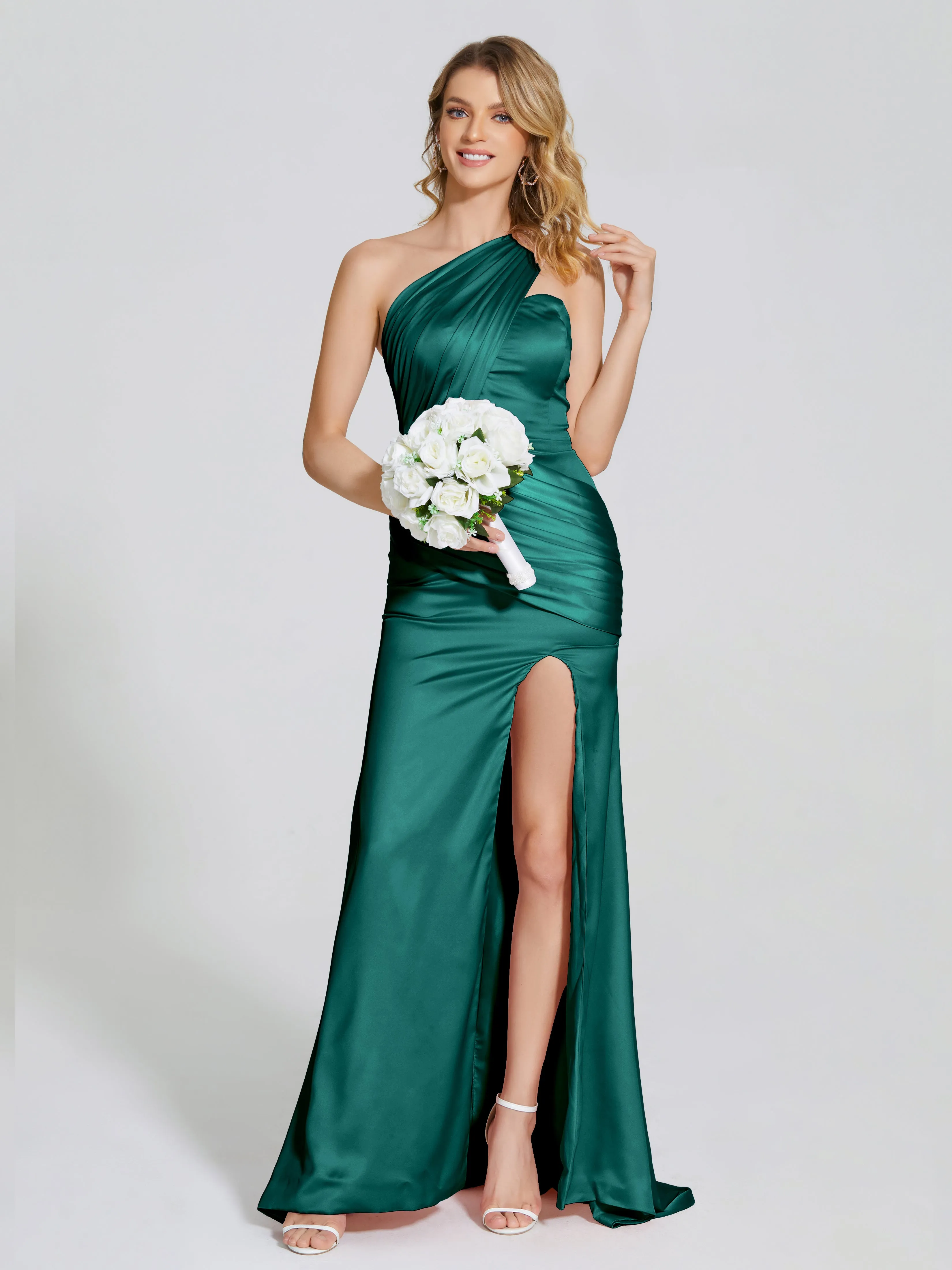 Ruched Soft Satin Prom Dresses
