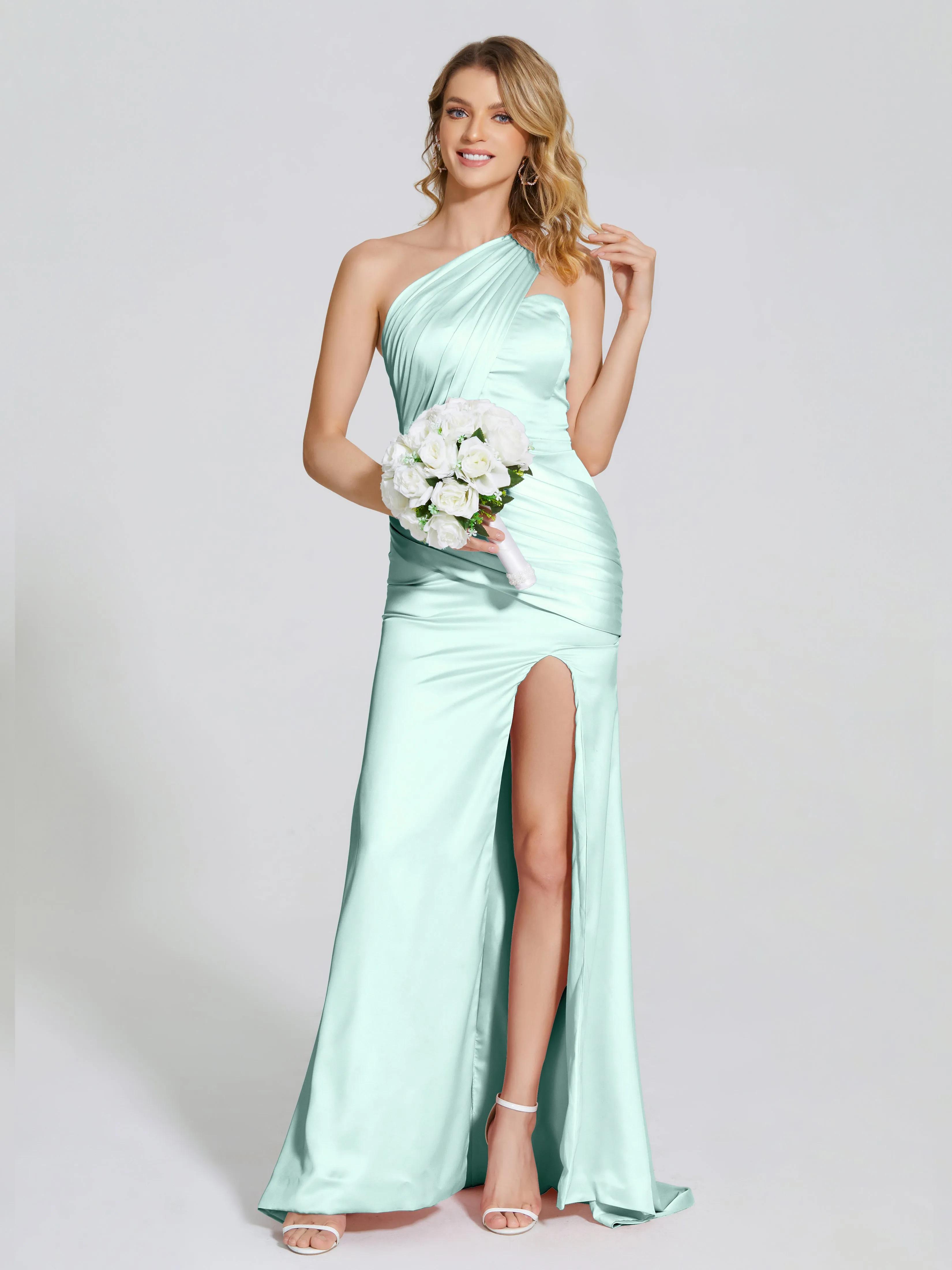 Ruched Soft Satin Prom Dresses