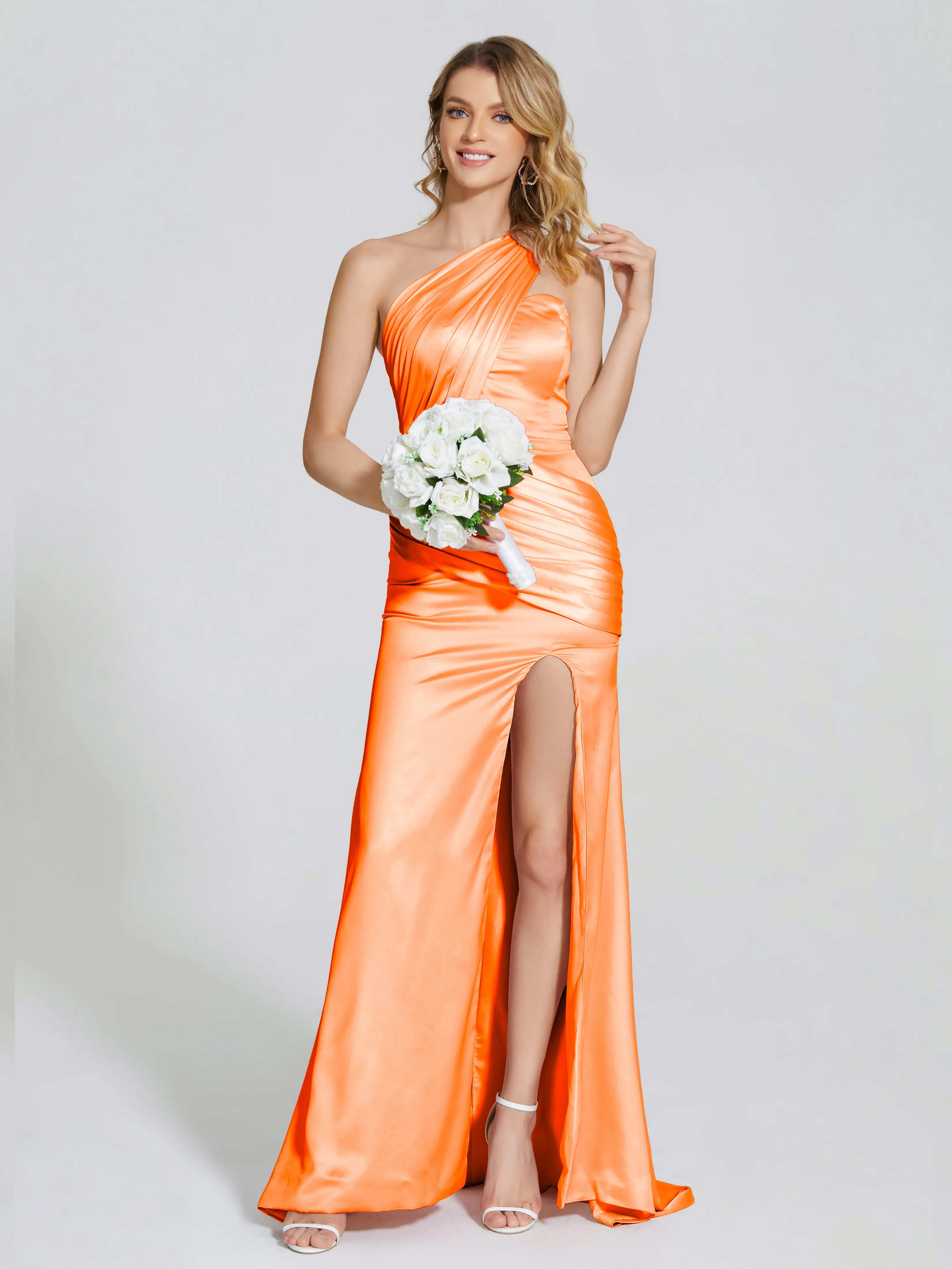 Ruched Soft Satin Prom Dresses