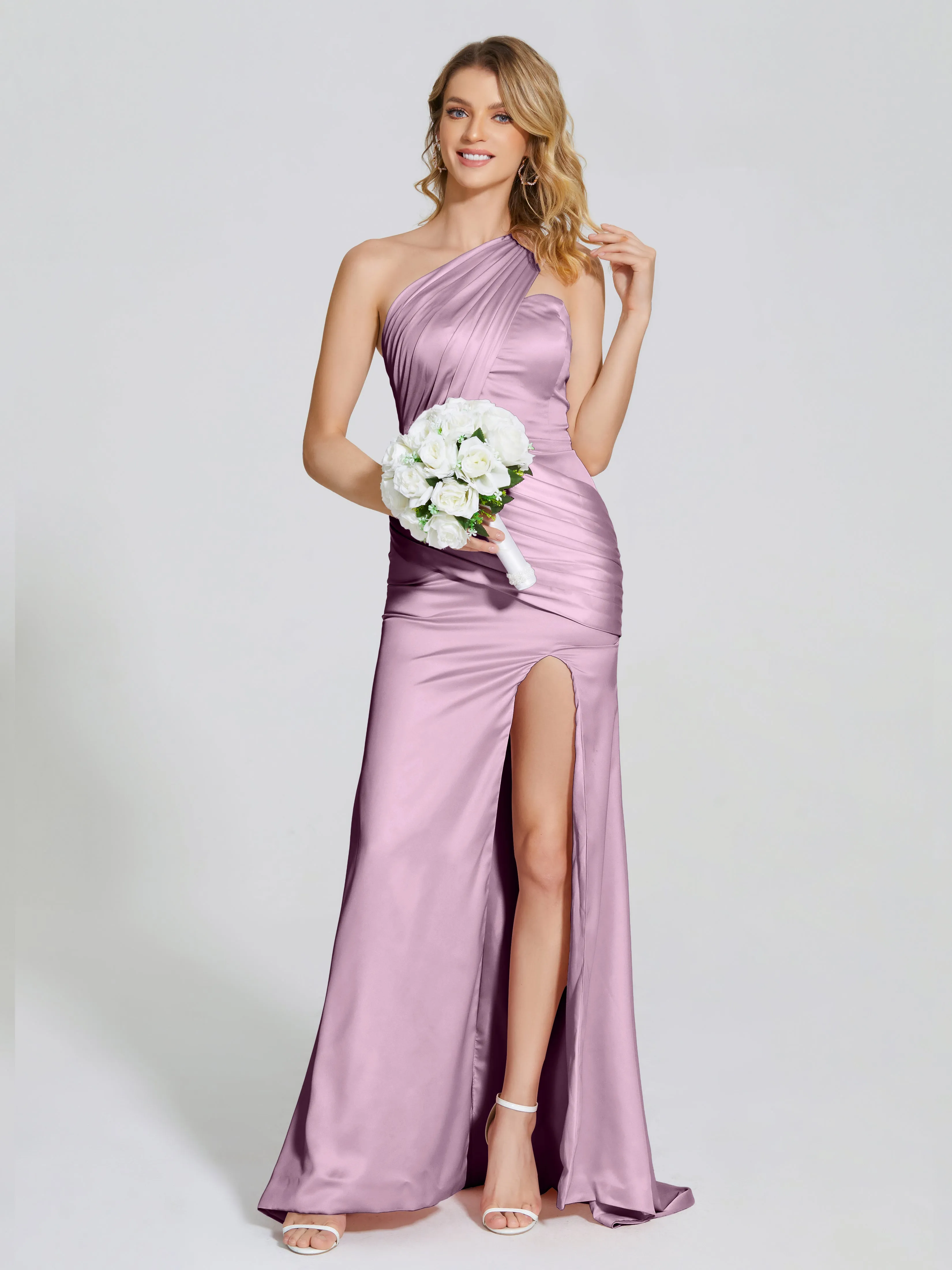 Ruched Soft Satin Prom Dresses