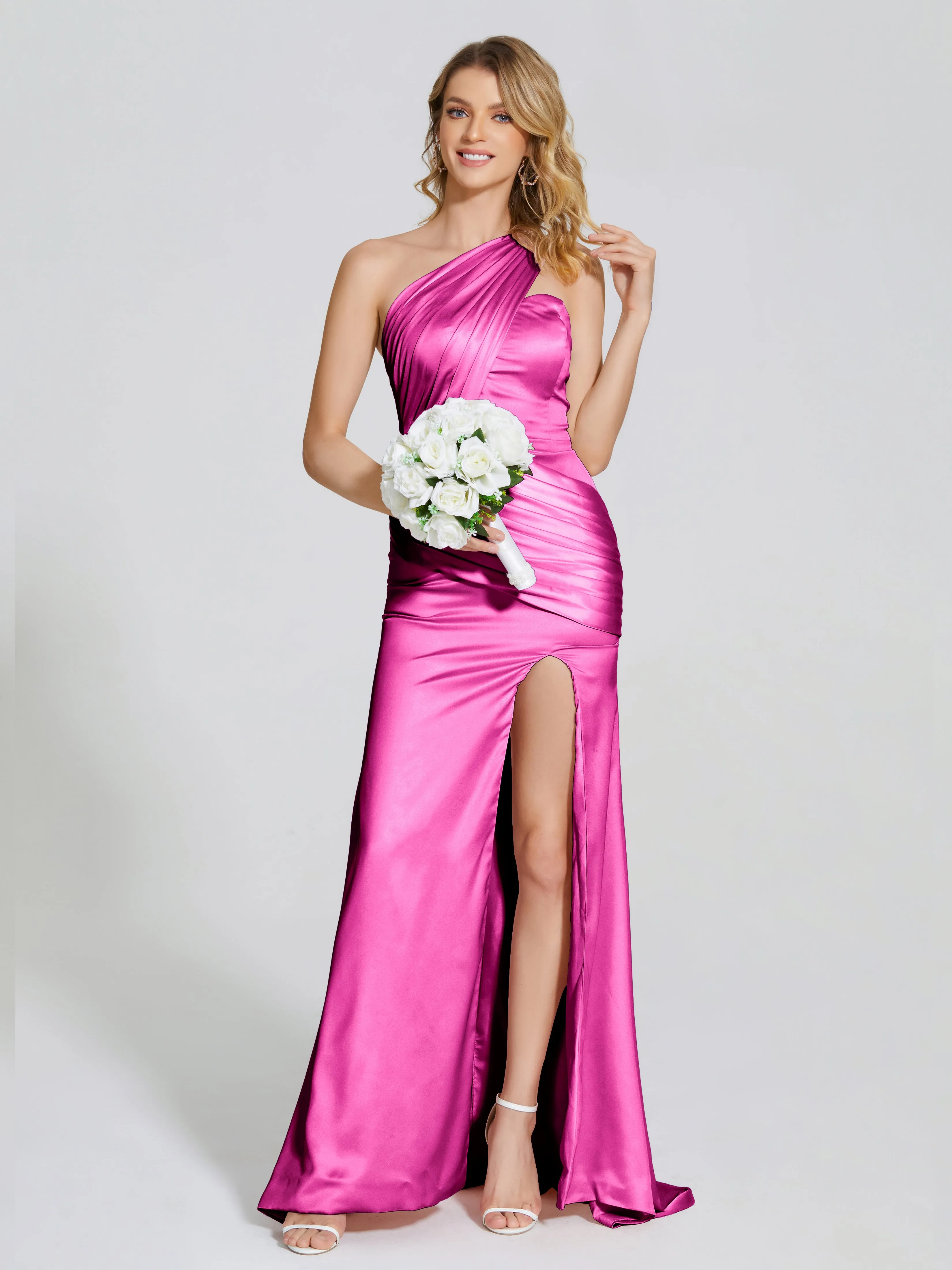 Ruched Soft Satin Prom Dresses
