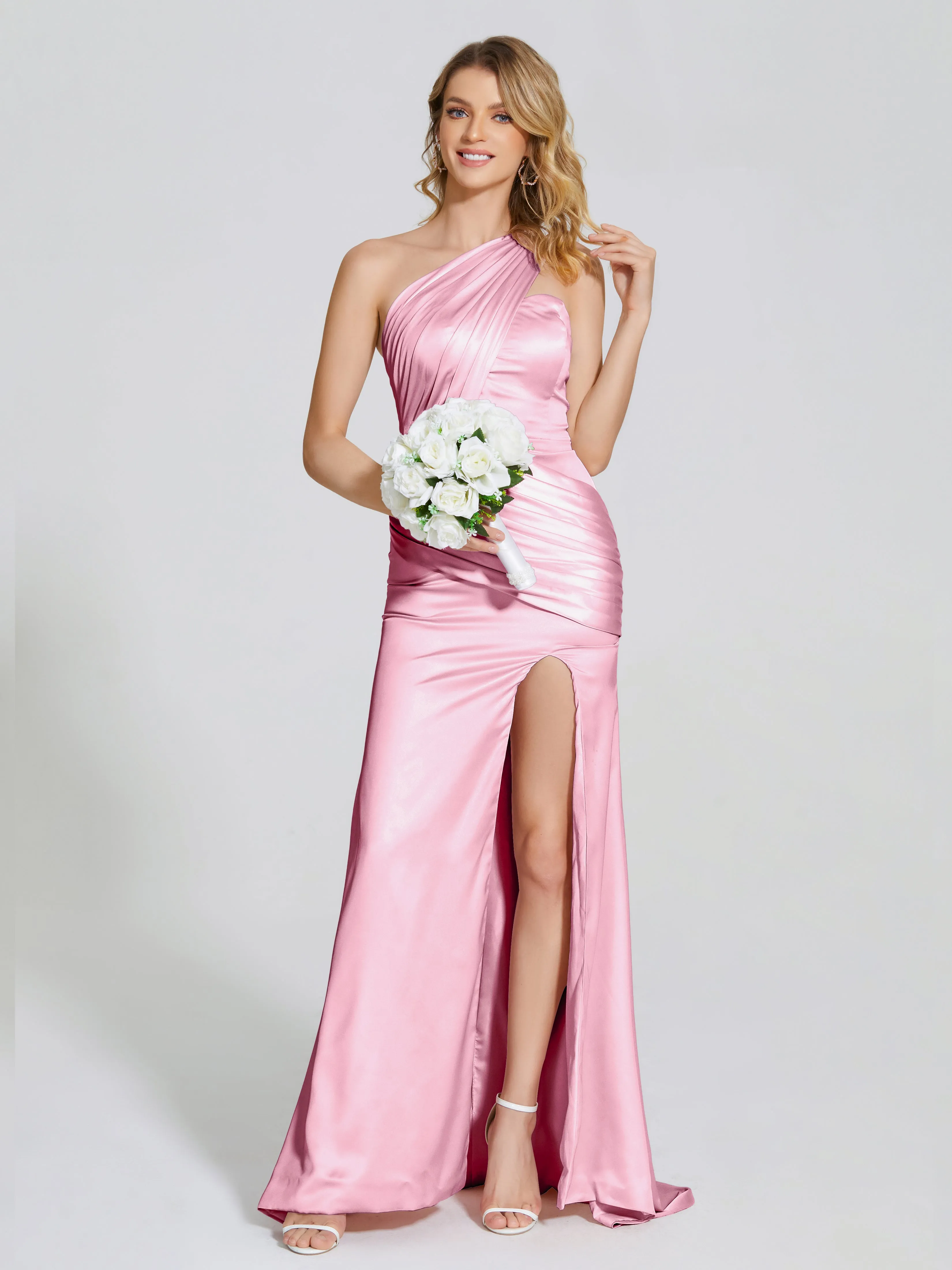 Ruched Soft Satin Prom Dresses
