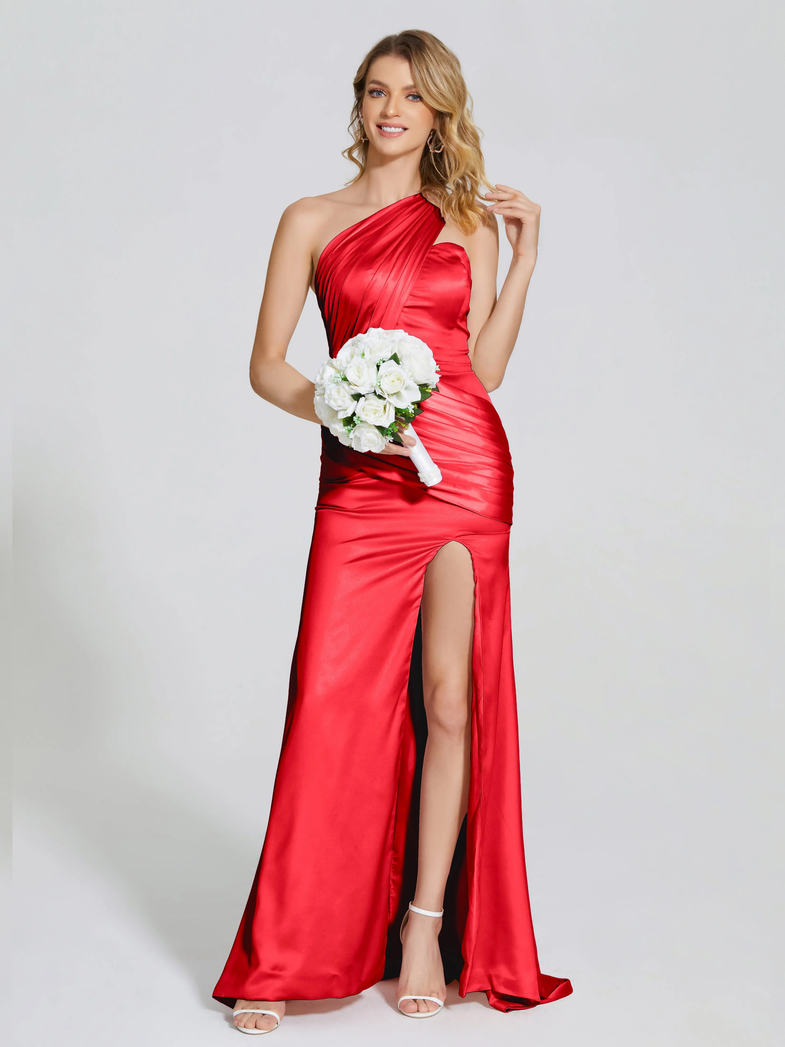 Ruched Soft Satin Prom Dresses