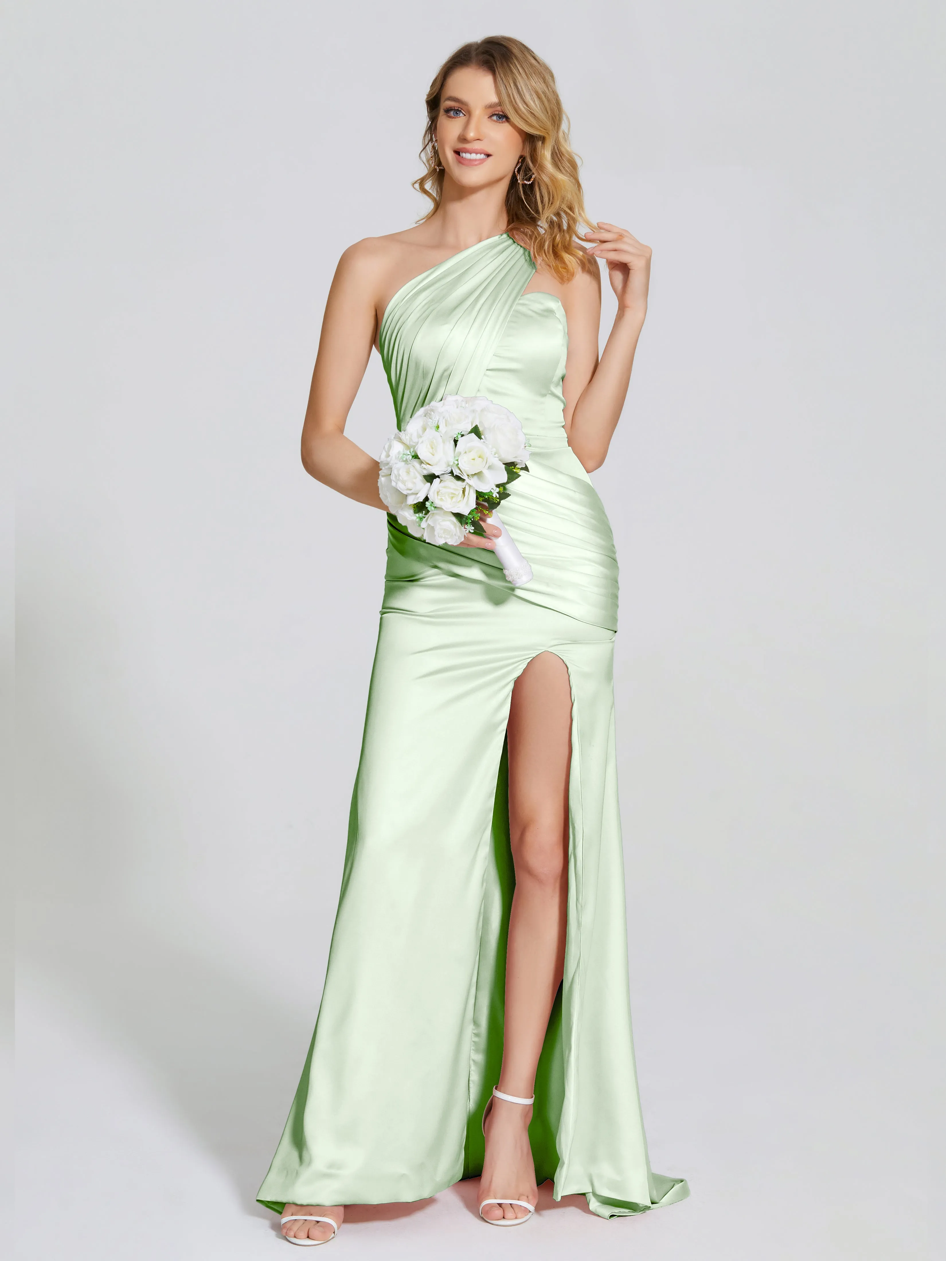 Ruched Soft Satin Prom Dresses