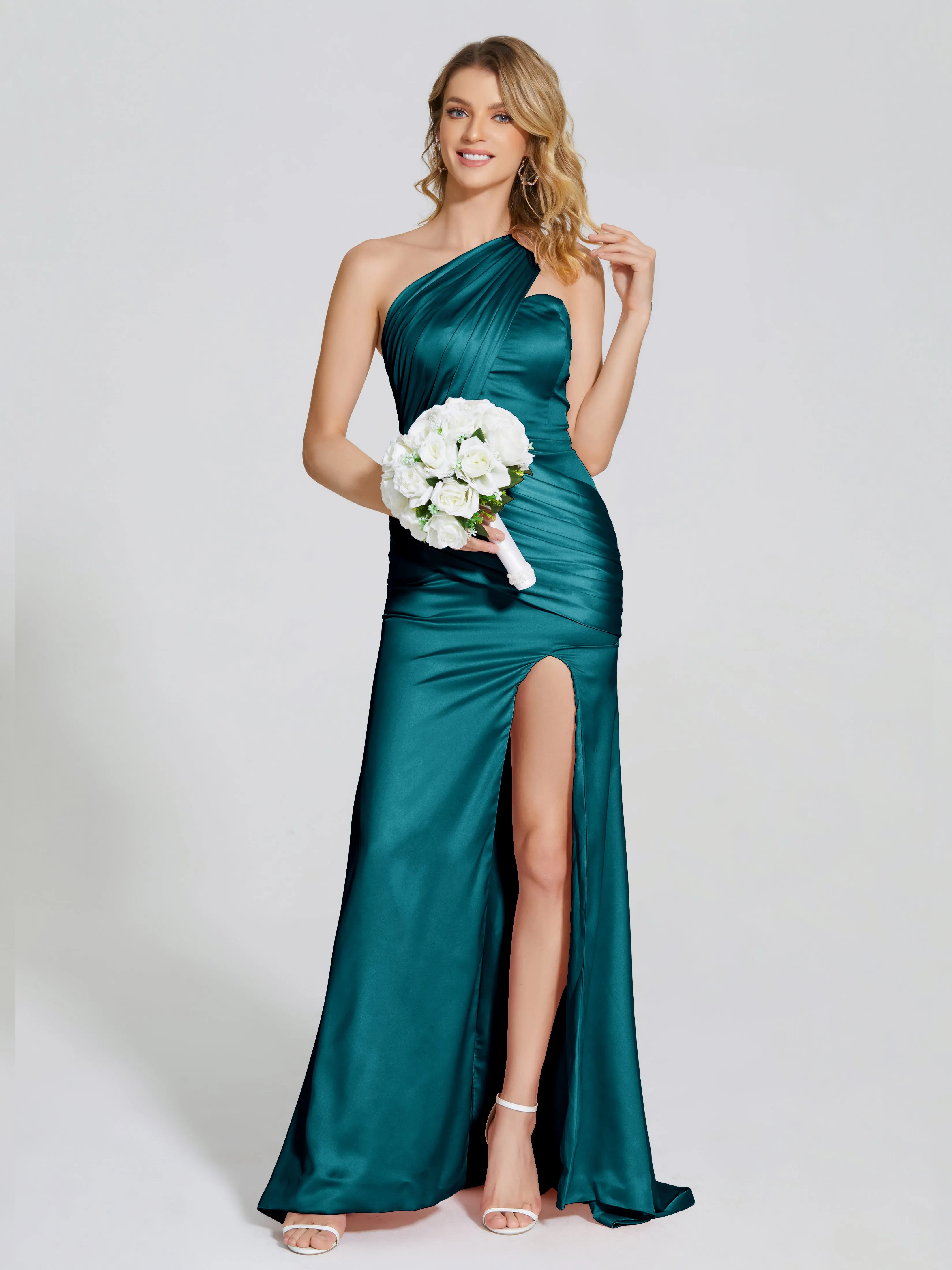 Ruched Soft Satin Prom Dresses