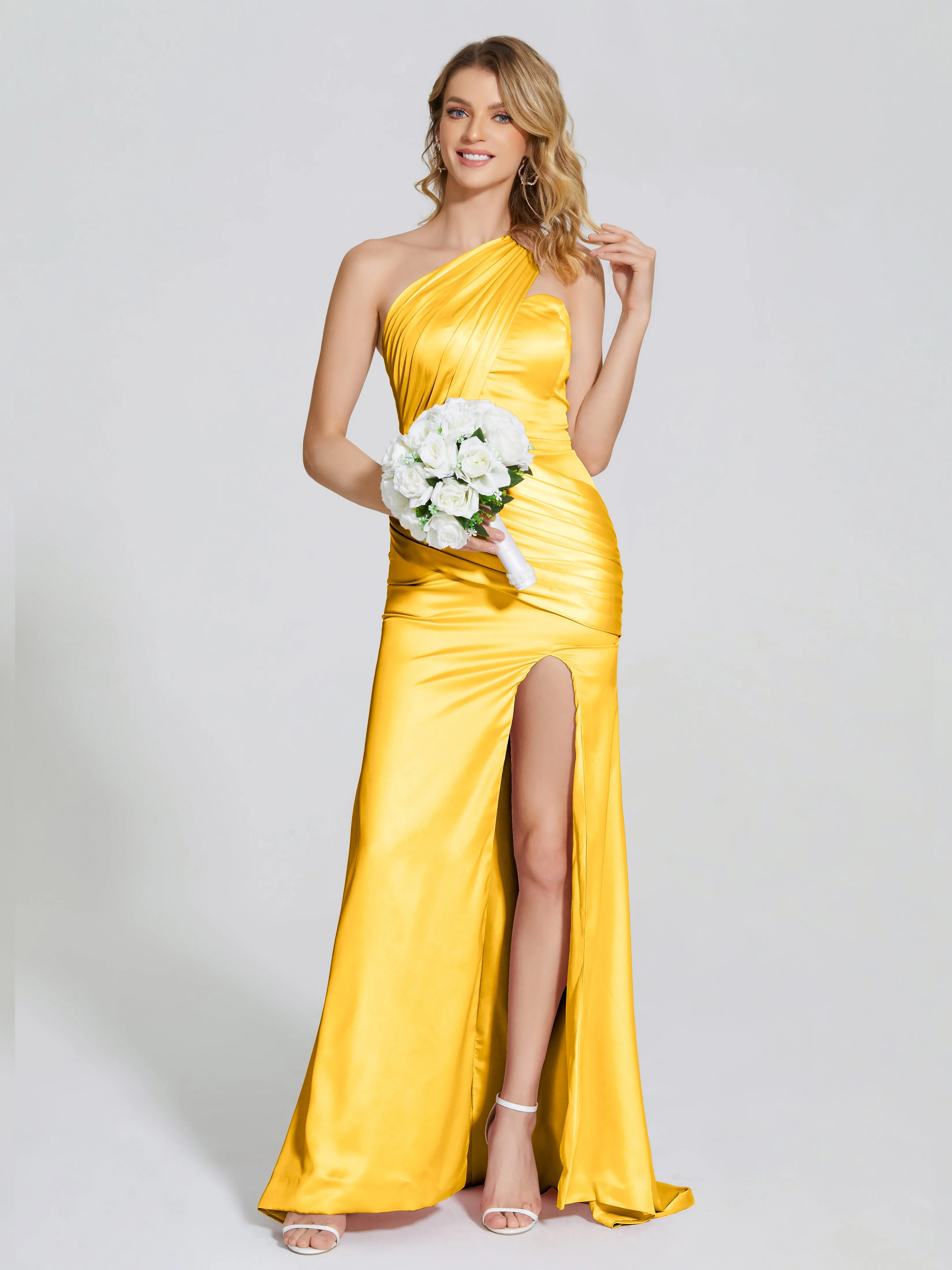 Ruched Soft Satin Prom Dresses