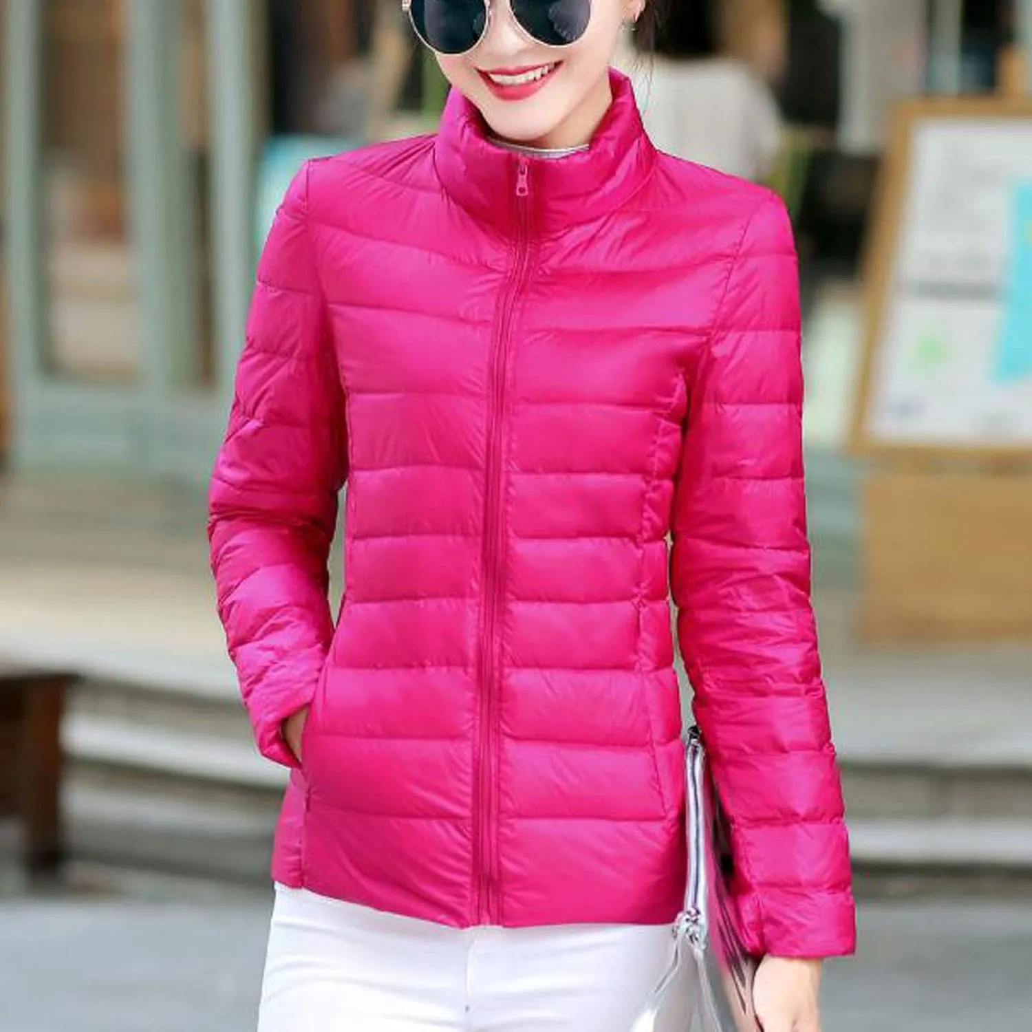 SHOPESSA Women's Quilted Puffer Jacket Long Sleeve Full Zipper Coat Lightweight Packable Down Jacket Winter Outerwear