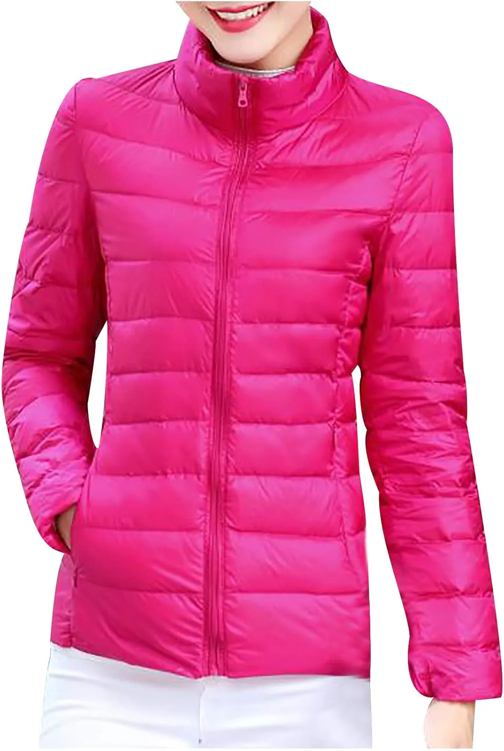 SHOPESSA Women's Quilted Puffer Jacket Long Sleeve Full Zipper Coat Lightweight Packable Down Jacket Winter Outerwear