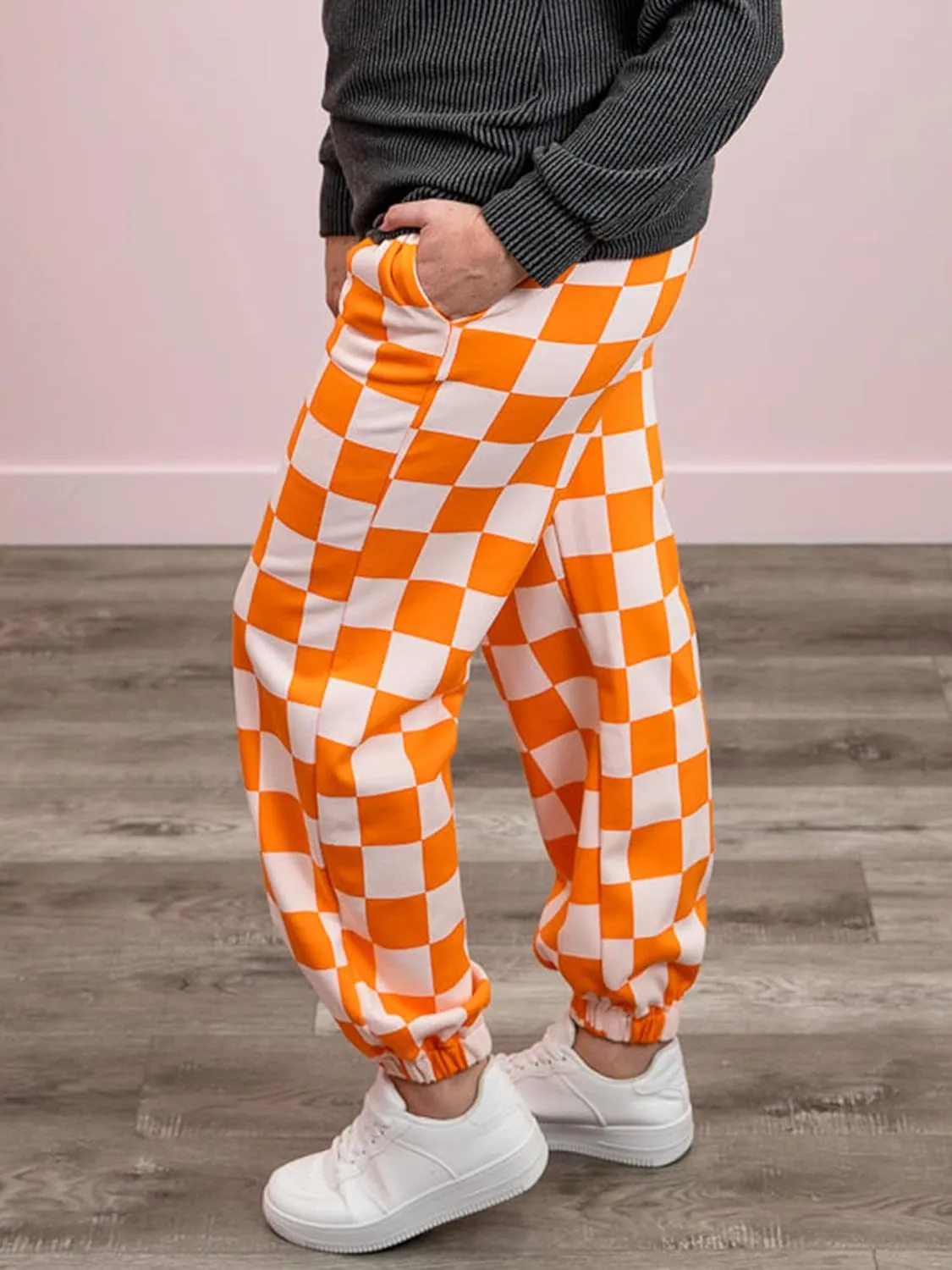 Sunloudy Womens Checkered Cargo Pant Elastic Waisted Color Block Gingham Loose Fitted Jogger Trouser Streetwear