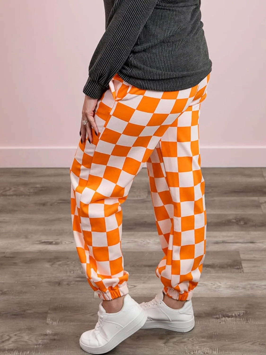 Sunloudy Womens Checkered Cargo Pant Elastic Waisted Color Block Gingham Loose Fitted Jogger Trouser Streetwear