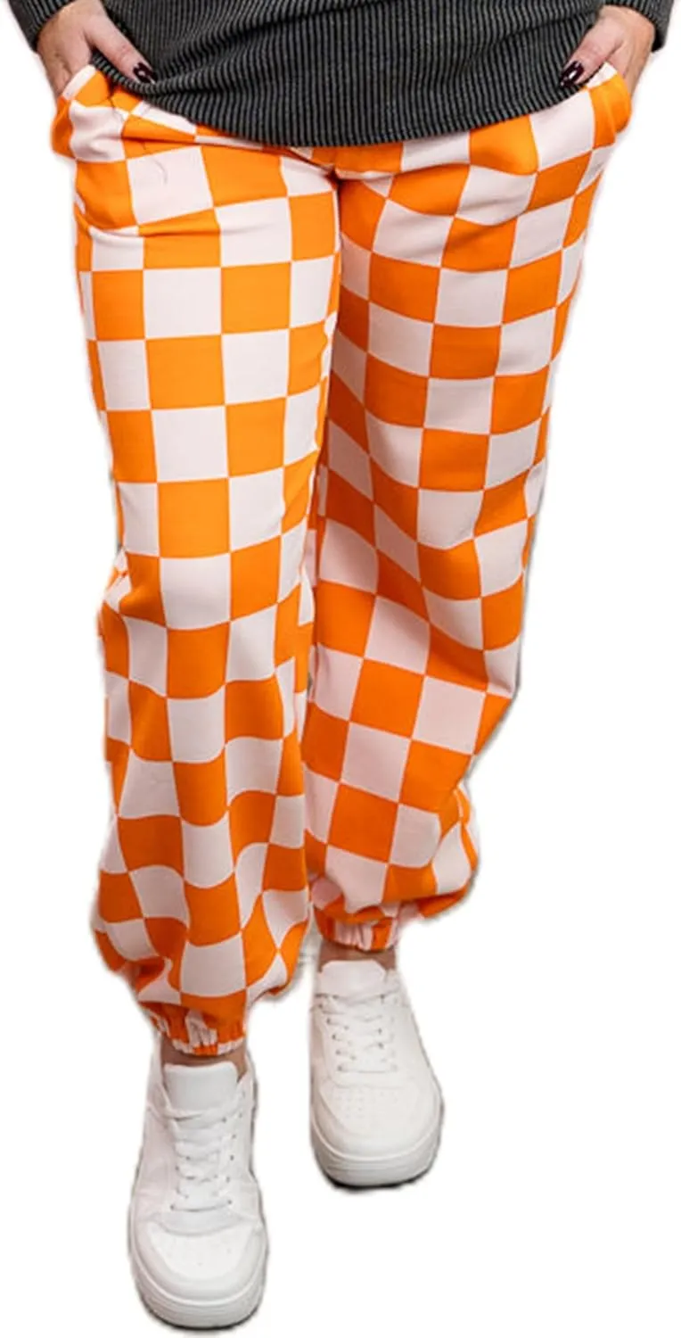 Sunloudy Womens Checkered Cargo Pant Elastic Waisted Color Block Gingham Loose Fitted Jogger Trouser Streetwear