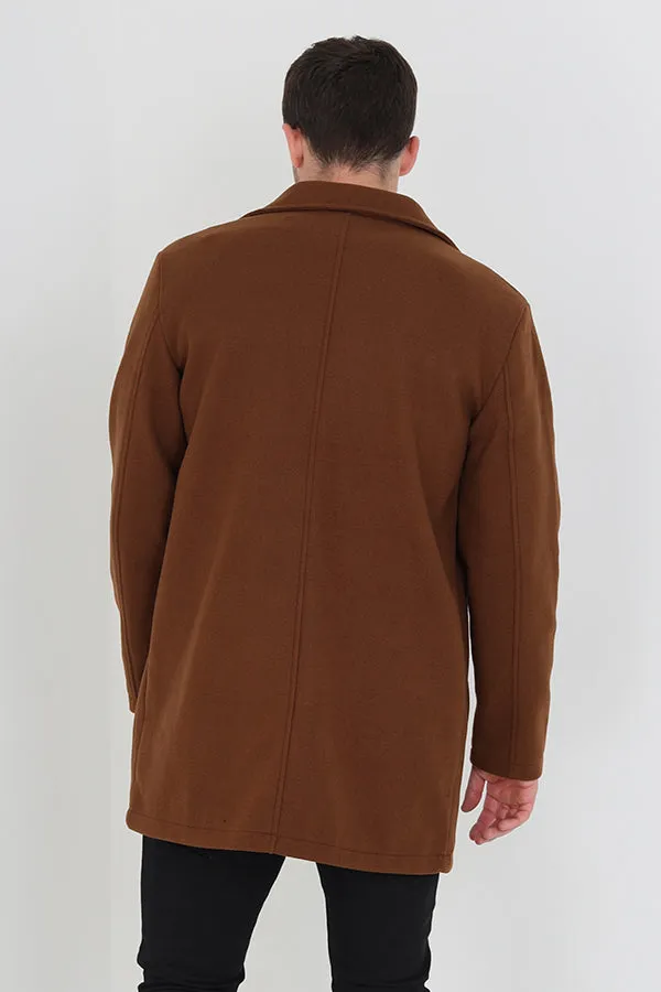 TAN SINGLE BREASTED BUTTON THROUGH FORMAL COAT