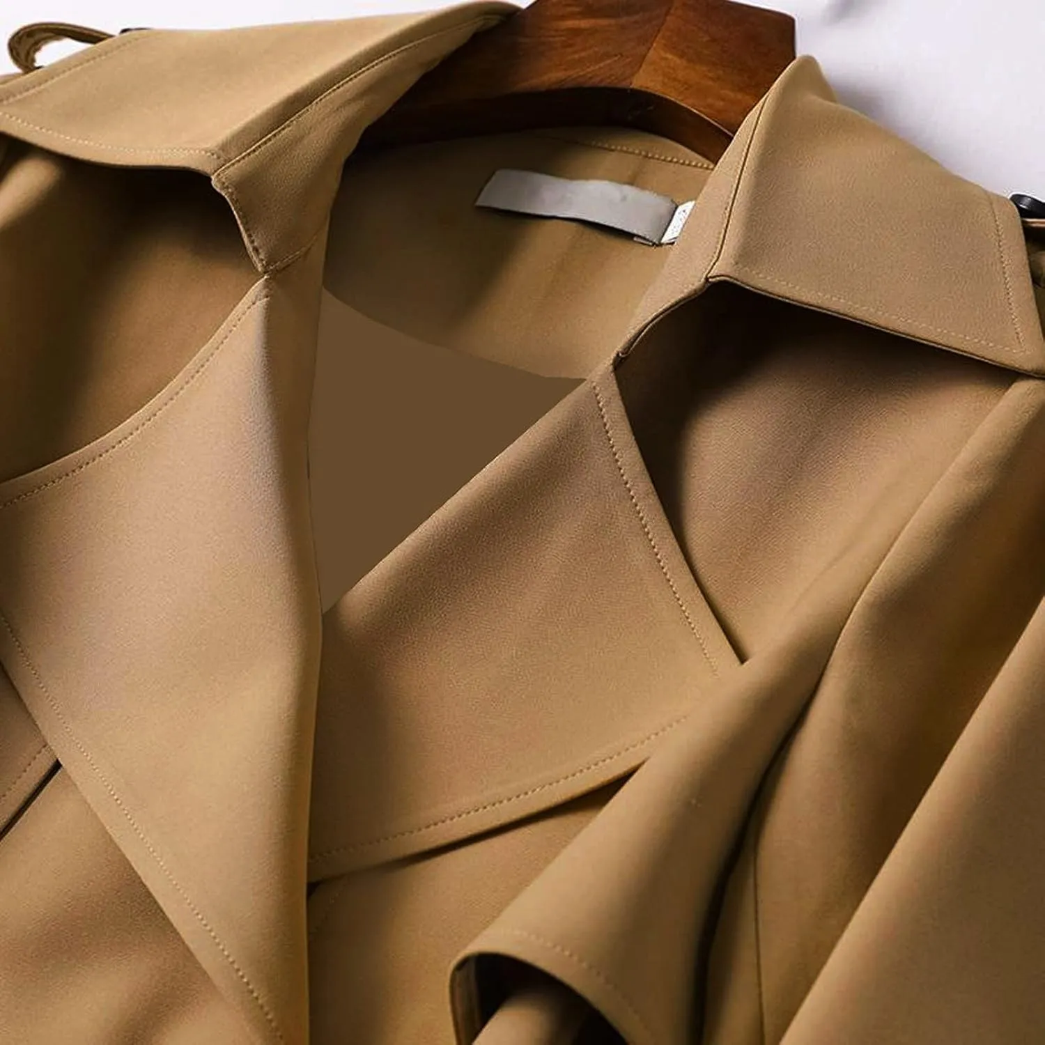 Trench Coats for Women Double Breasted Long Trench Coat Belted Notch Lapel Overcoat Windproof Classic Outerwear