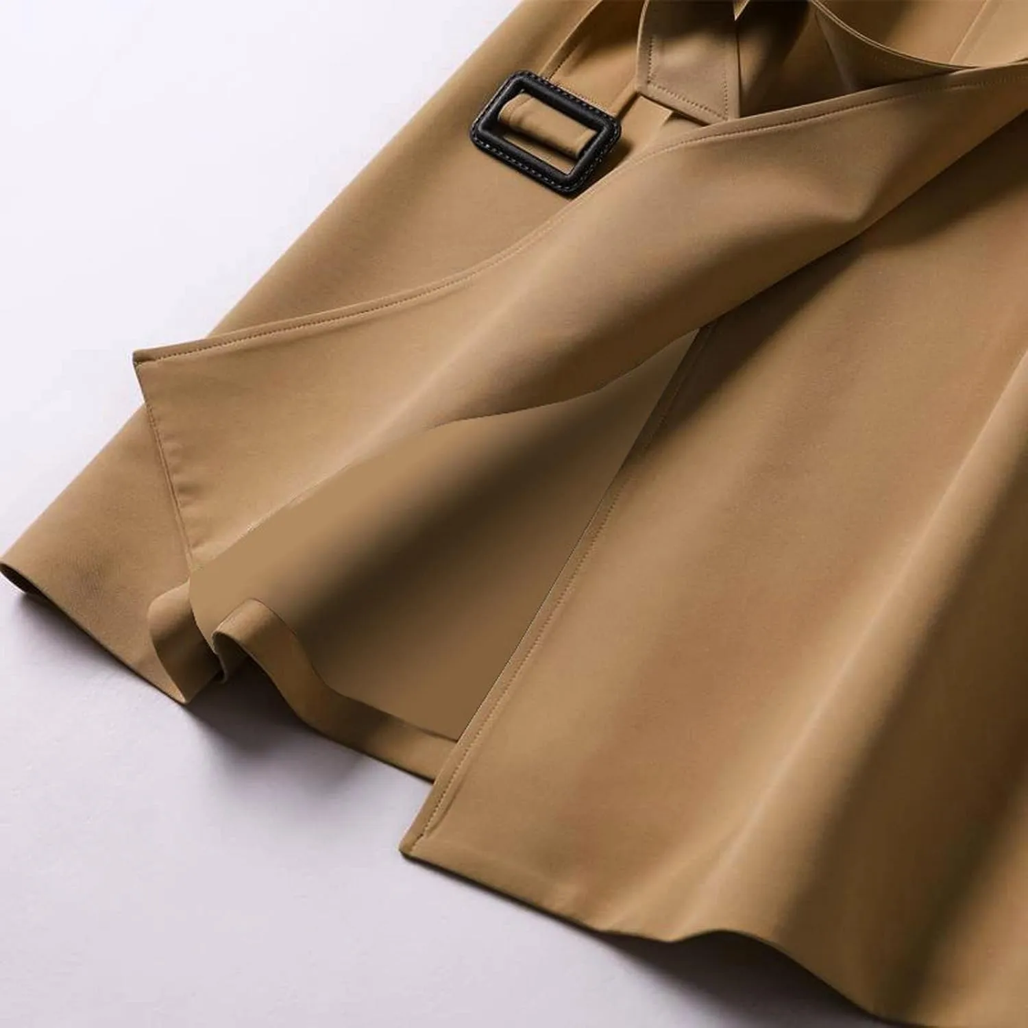 Trench Coats for Women Double Breasted Long Trench Coat Belted Notch Lapel Overcoat Windproof Classic Outerwear