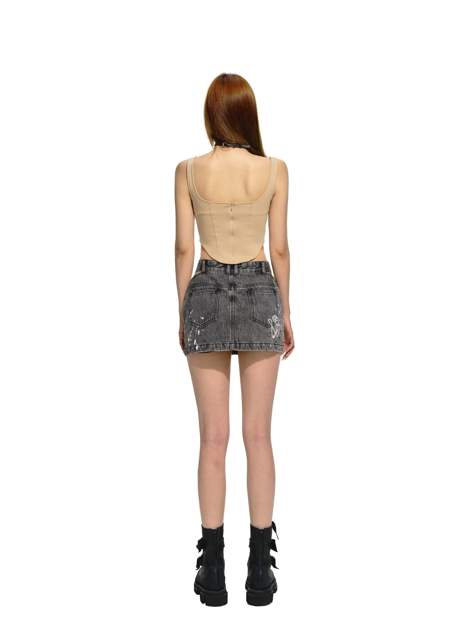 V-Shape Triangle Cut-Out Denim Skirt