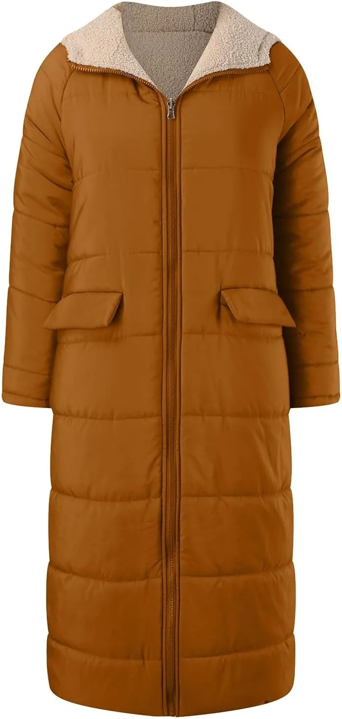 Winter Windproof Warm Fashion Fleece Coat for Womens Casual Zipper Hooded Jacket with Pockets Daily Outdoor Outwear