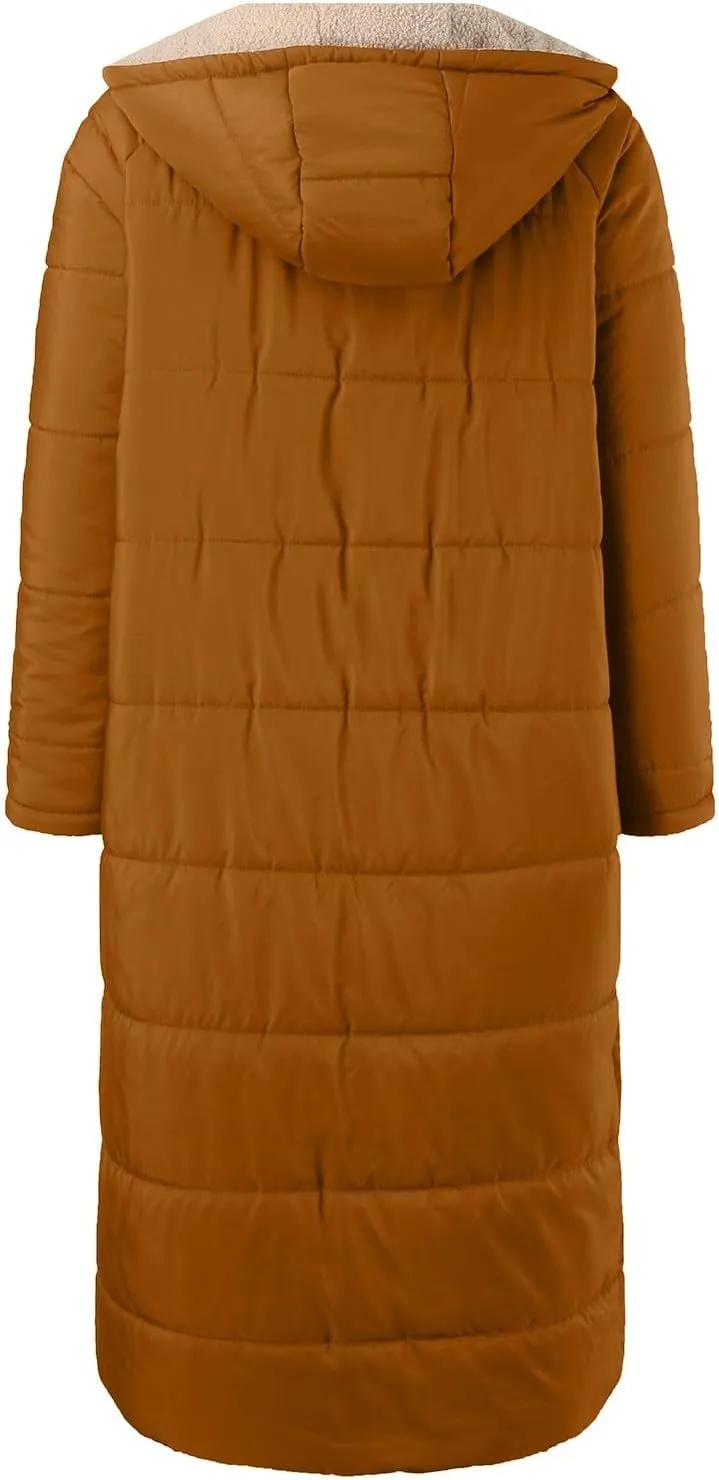 Winter Windproof Warm Fashion Fleece Coat for Womens Casual Zipper Hooded Jacket with Pockets Daily Outdoor Outwear