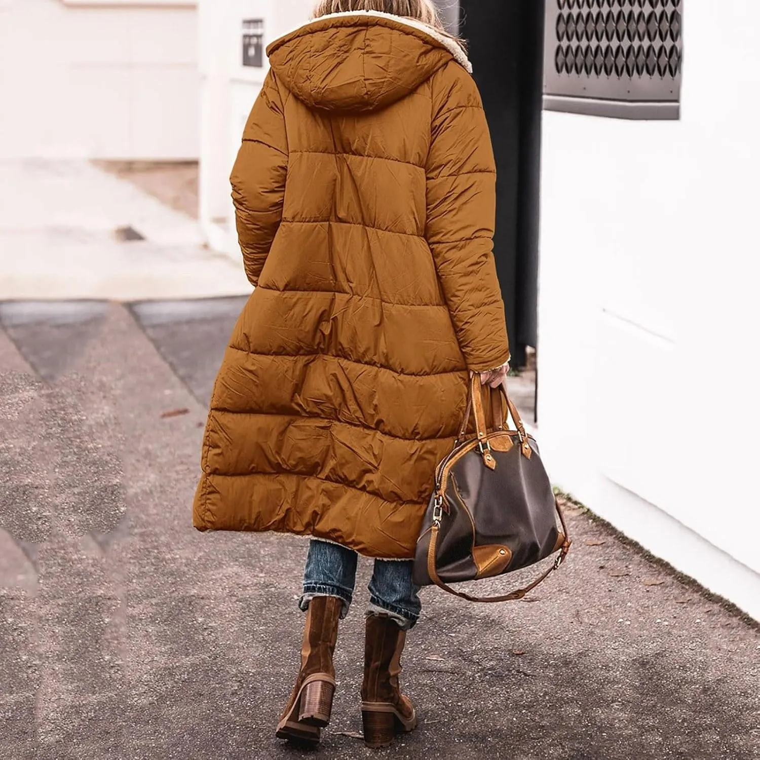 Winter Windproof Warm Fashion Fleece Coat for Womens Casual Zipper Hooded Jacket with Pockets Daily Outdoor Outwear