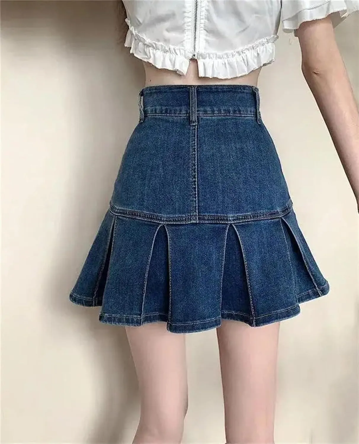 Women Black Mini Denim Skirts Summer High Waist Pleated Sexy Mini A-LINE Jeans Short Skirts
