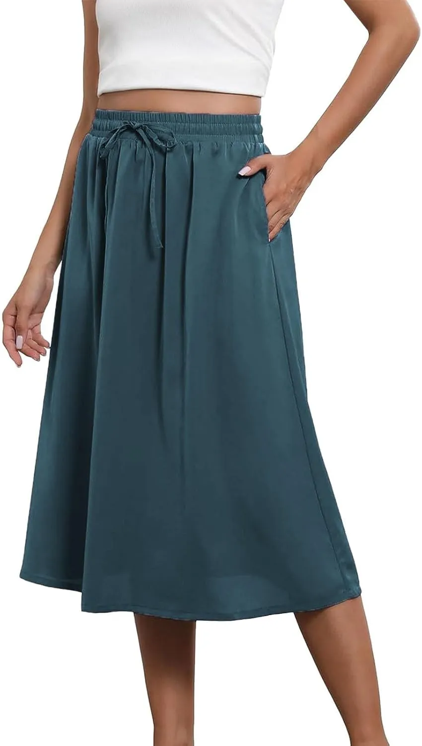 Women Boho Floral Maxi Skirt Elastic High Waist Tiered Pleated Flowy Long Summer Casual Beach Skirt